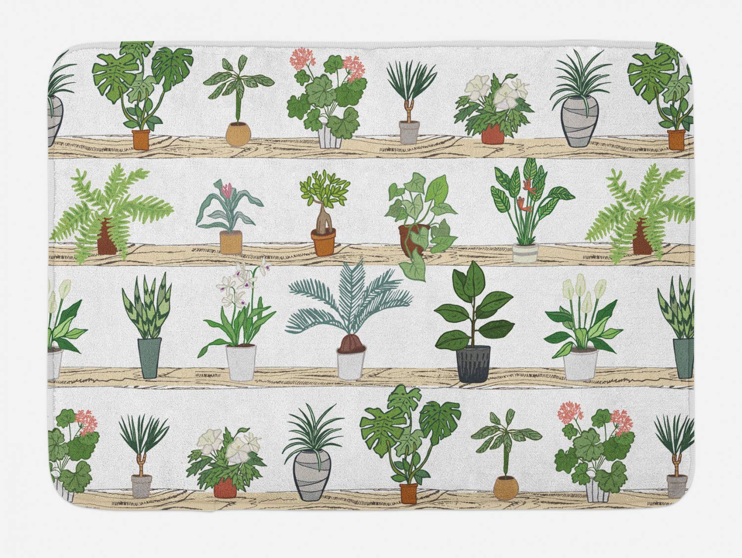 Lunarable Geranium Bath Mat, Botanical Theme With Aloe Indoor Houseplants Spider Plant Dragon Tree Calathea, Plush Bathroom Deco