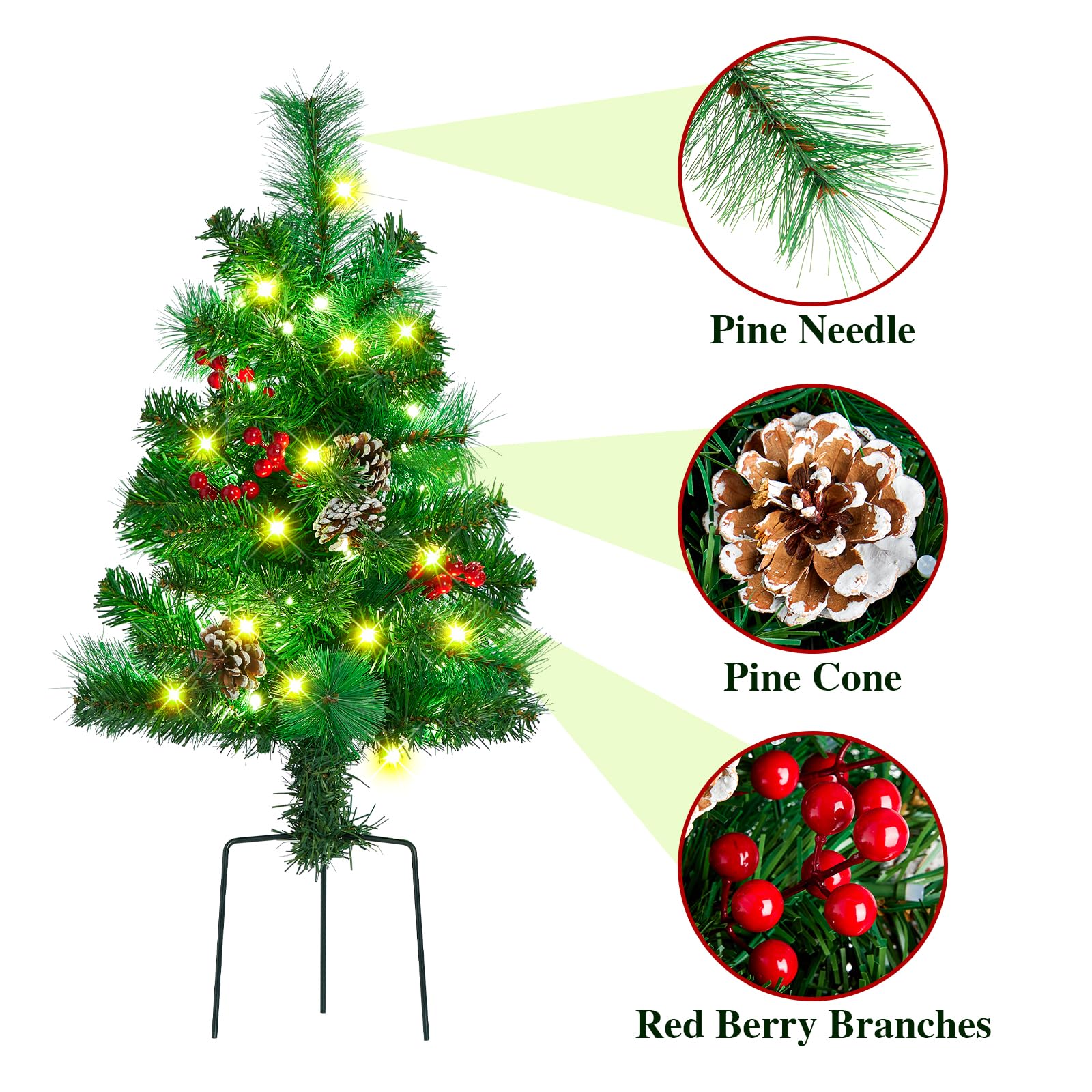 2 Pack of 28 INCH Pre-Lit Artificial Pathway Christmas Trees,Outdoor Christmas Tree for Porch,Yard,Driveway,Lighted Christmas Tr