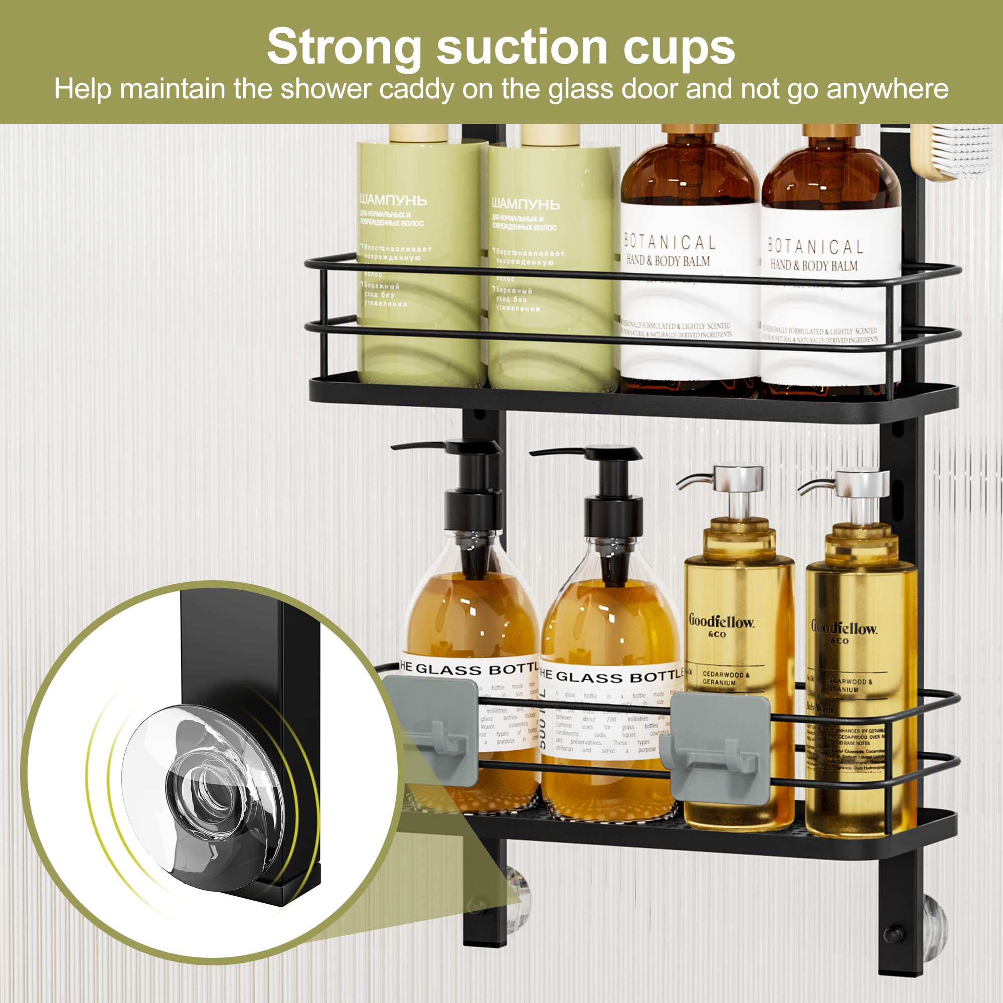 Orimade Adjustable Hanging Over The Shower Door Caddy,Bathroom Organizer Shelf Storage With 4 Hooks For Razor,No Drilling Rustpr