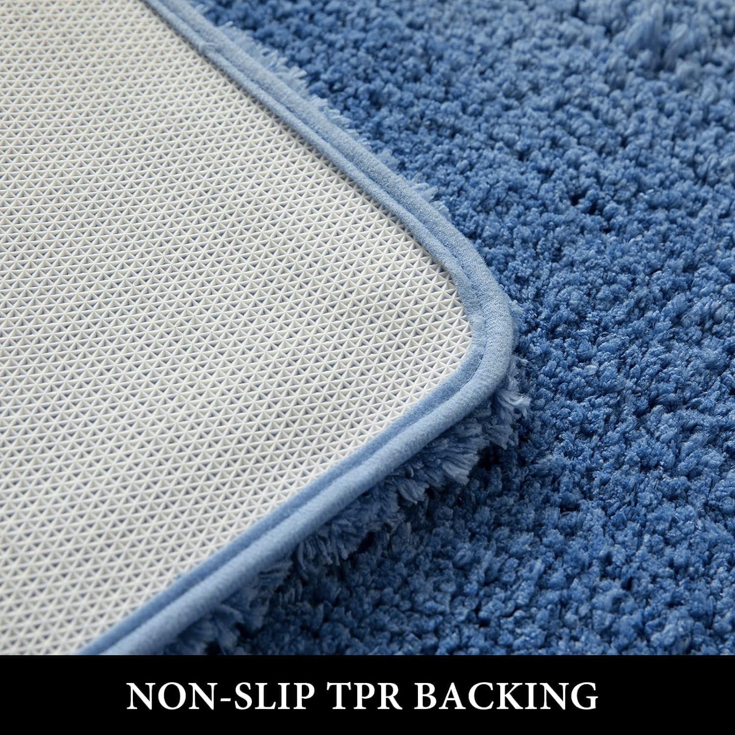 Miulee Blue Bathroom Rugs Set 2 Piece, Non Slip Bath Mat With Absorbent Microfiber, Ultra Soft Thick Rugs For Bathroom Floor Tub