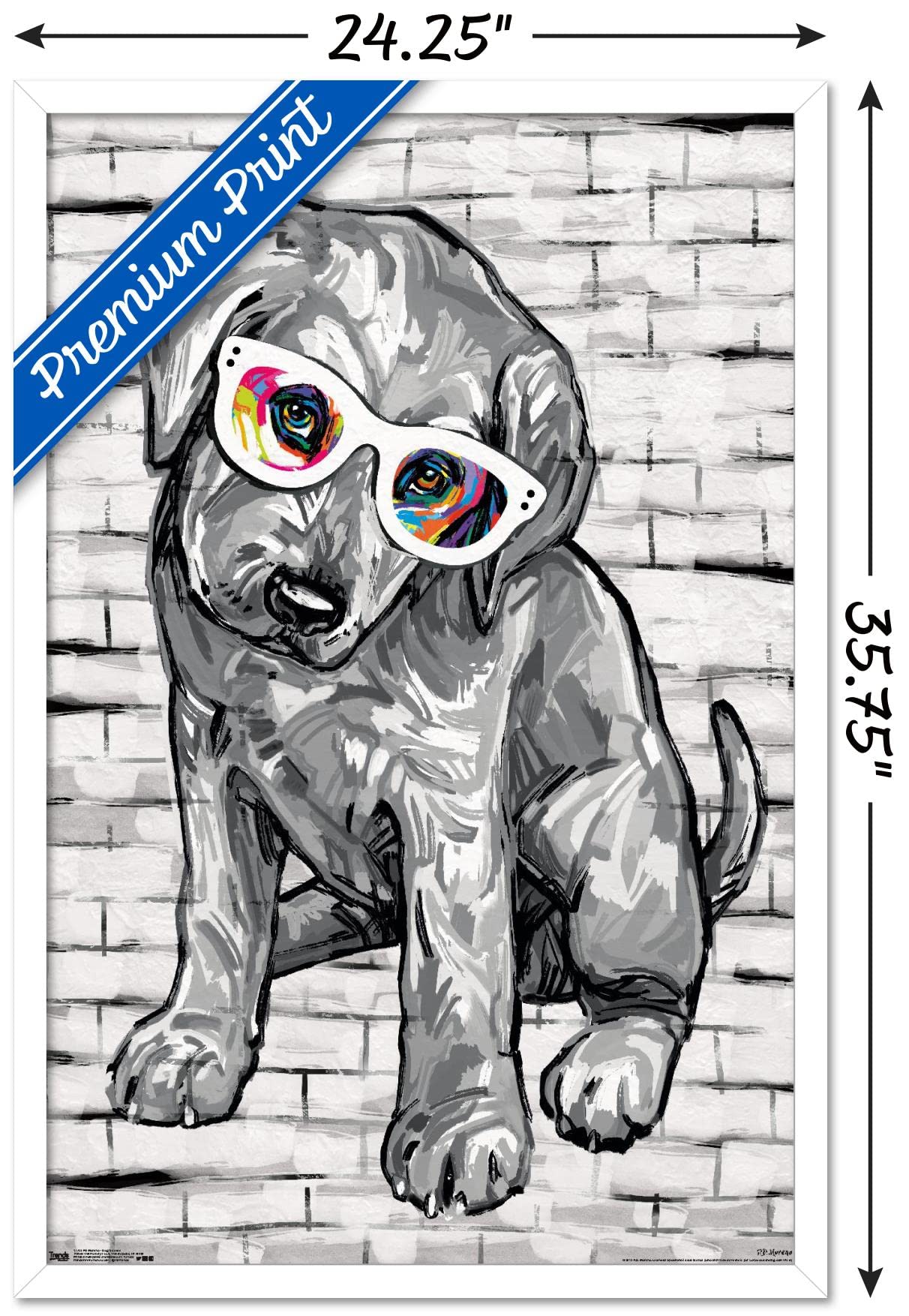 Trends International Pd Moreno - Dog Glasses Wall Poster, 22.375'' X 34'', White Framed Version