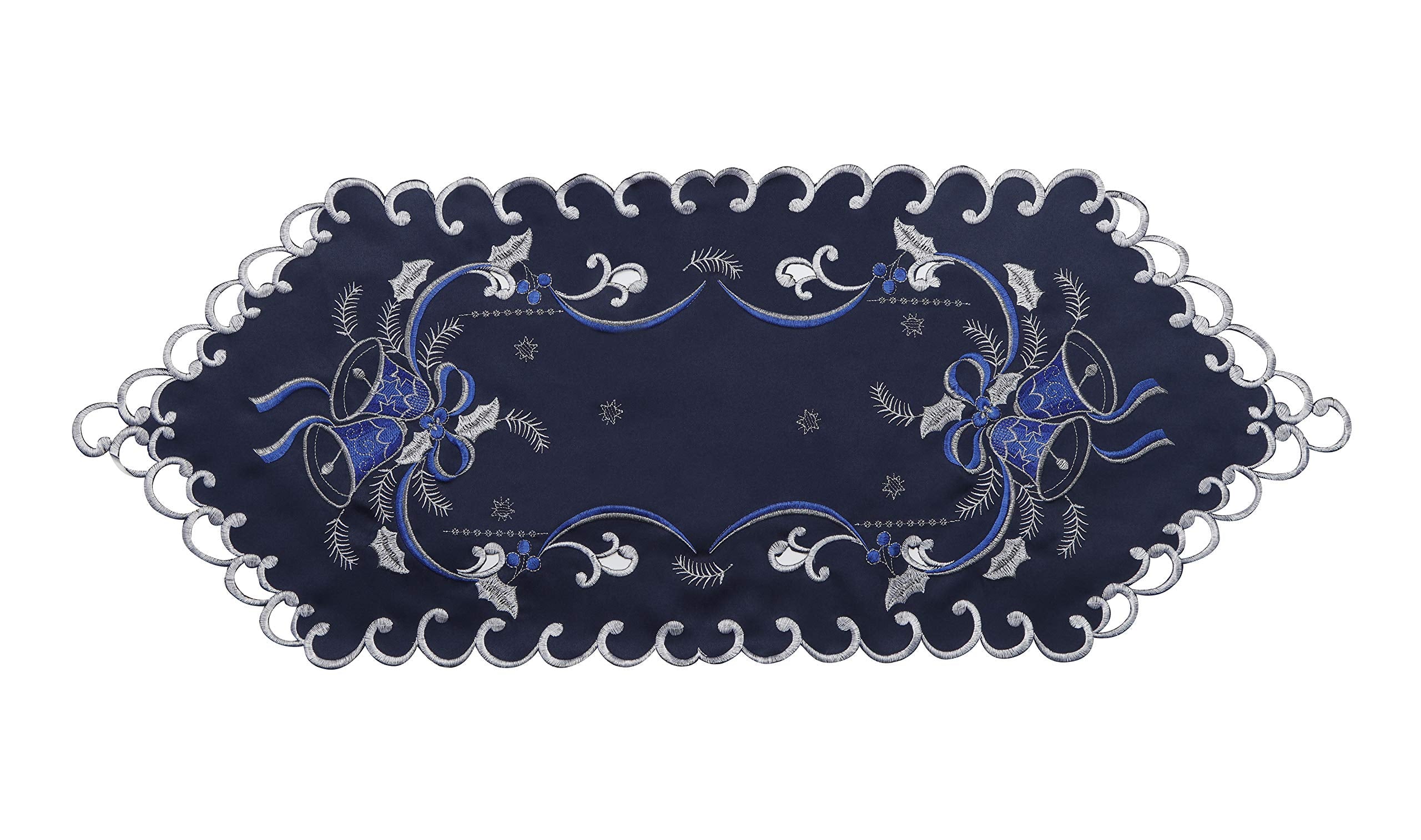 Granddeco Holiday Christmas Table Runner 13''X34'', Cutwork Embroidered Floral Christmas Blue Bells Dresser Scarf Table Topper F