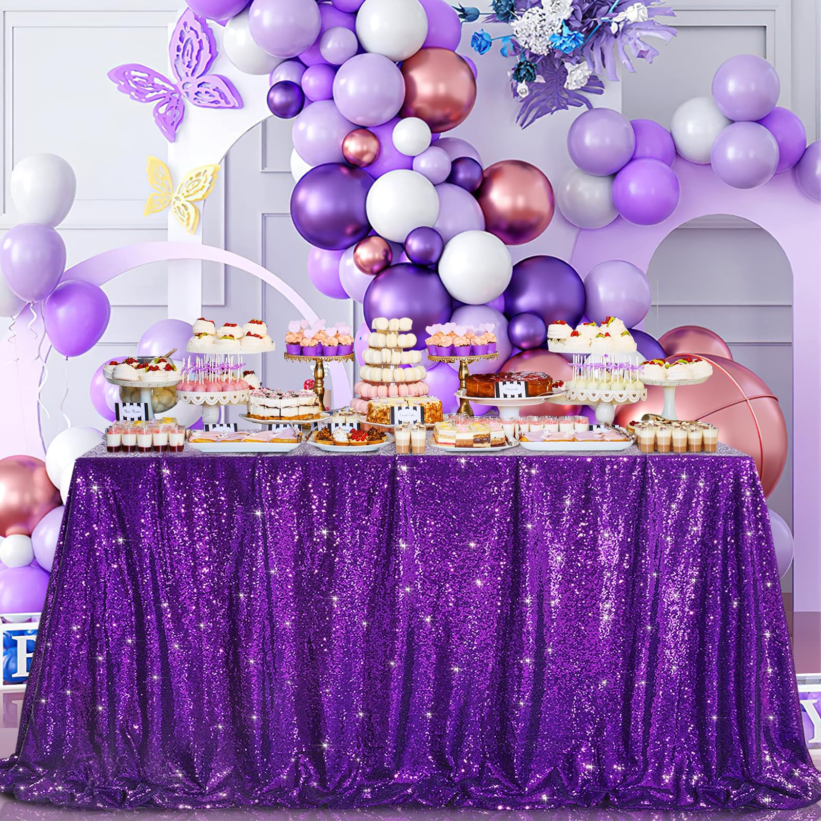 B-COOL Glitter Tablecloth Halloween Table Cloths Purple Sequin Tablecloth for Wedding Birthday Banquet Decorations Dessert Cake 
