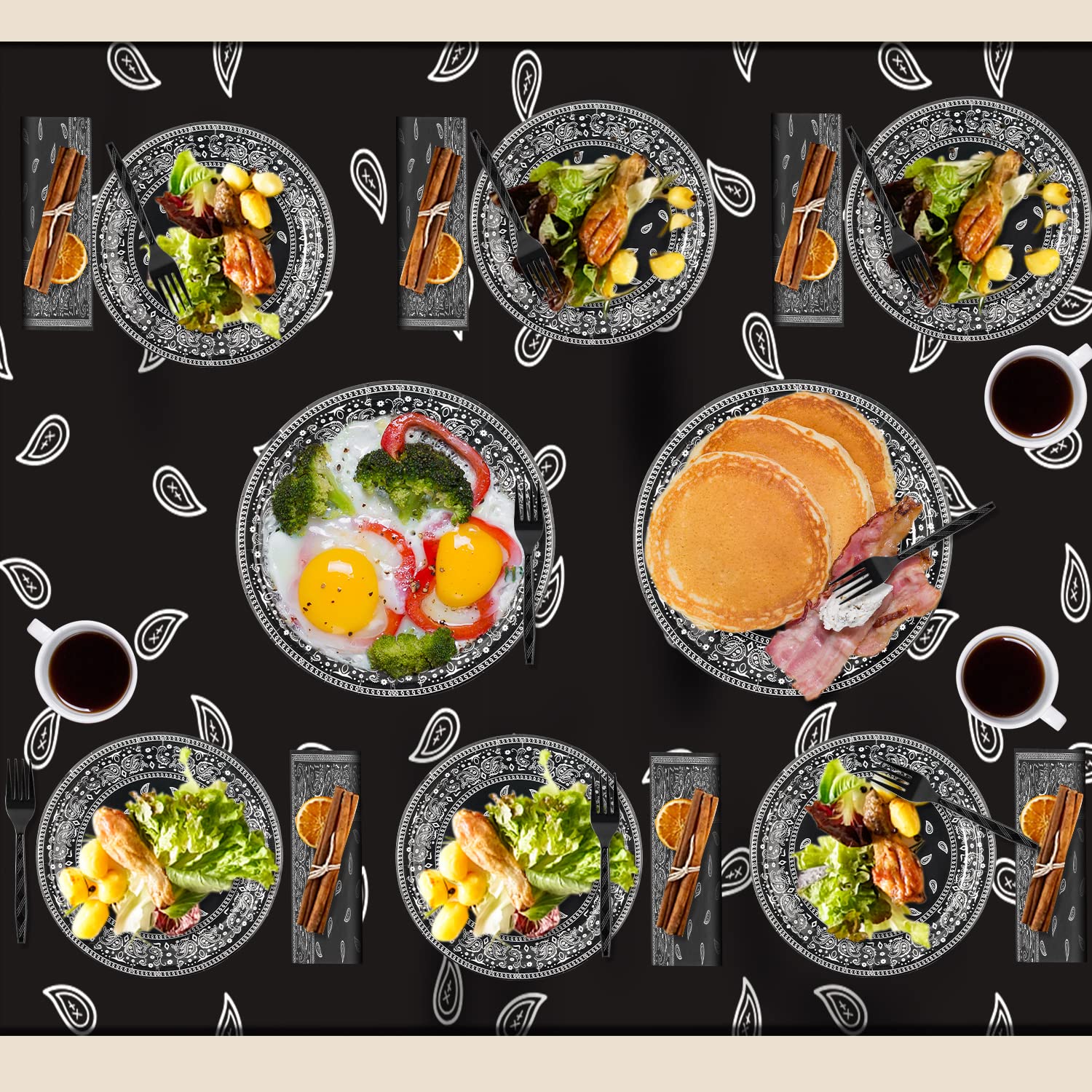 K1Tpde 96Pcs Cholo Bandana Party Tableware Set, Cholo Gangsta Theme Bandana Paper Plates, Western Cowboy Birthday Party Disposab