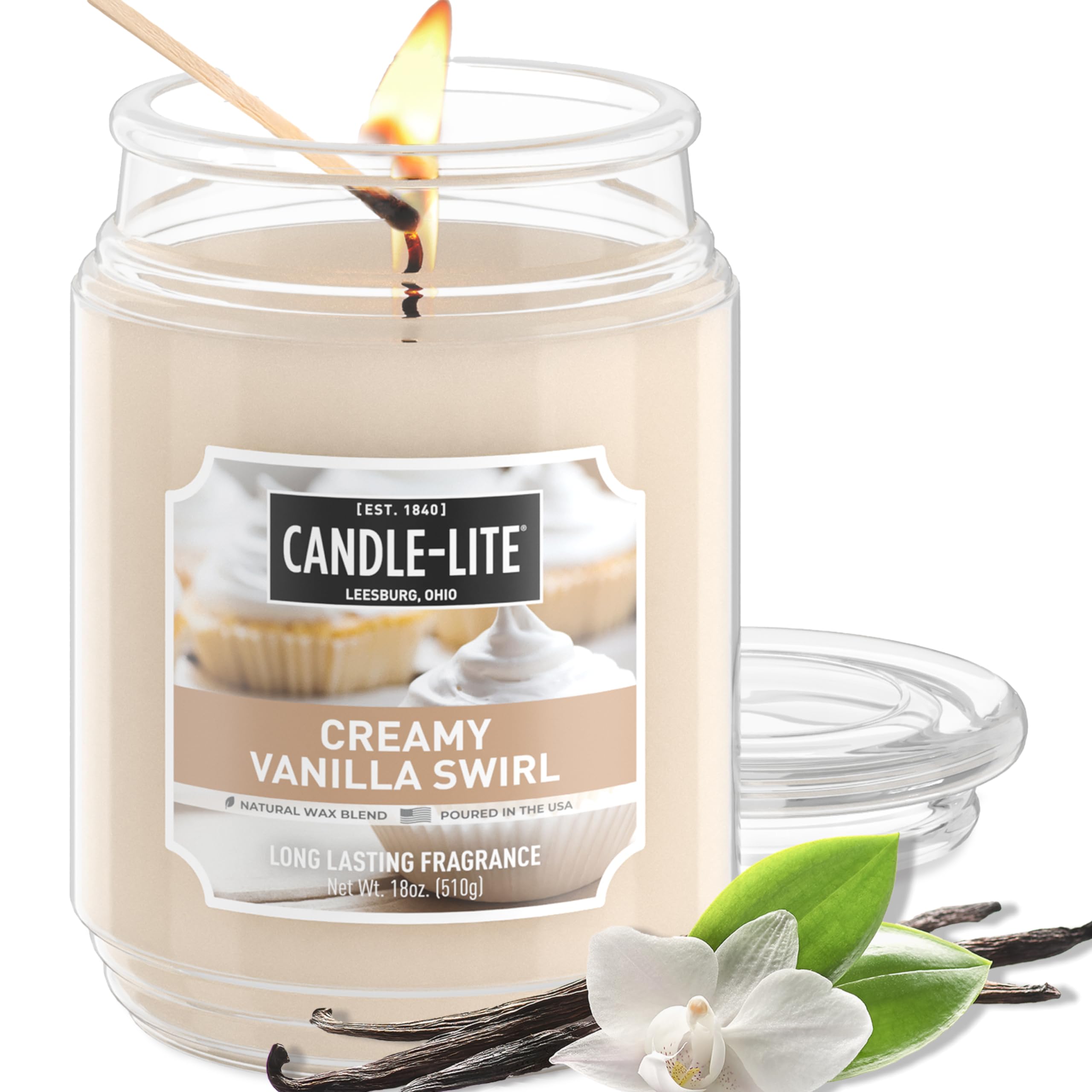 Candle-lite Scented Candles, Creamy Vanilla Swirl Fragrance, One 18 oz. Single-Wick Aromatherapy Candle with 110 Hours of Burn T