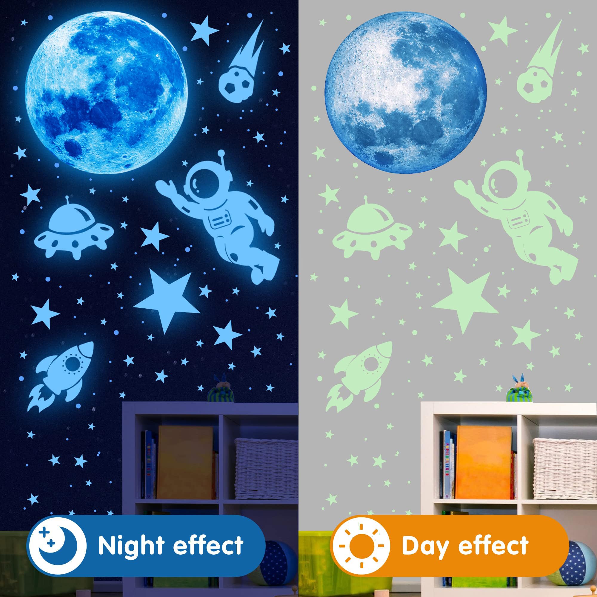 glow in the Dark Stars for ceiling Outer Space Planet Wall Stickers glow in the Dark galaxy Universe Wall Decal Solar System Rockets Alien Wall Decor for Kids Boys girls Bedroom Nursery Playroom ceiling Decor