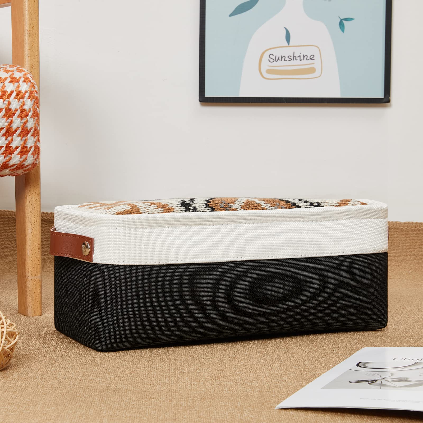 Dullemelo Toilet Paper Storage Basket, Toilet Tank Basket With Leather Handles For Toilet, Toilet Paper Basket For Back Of Toile