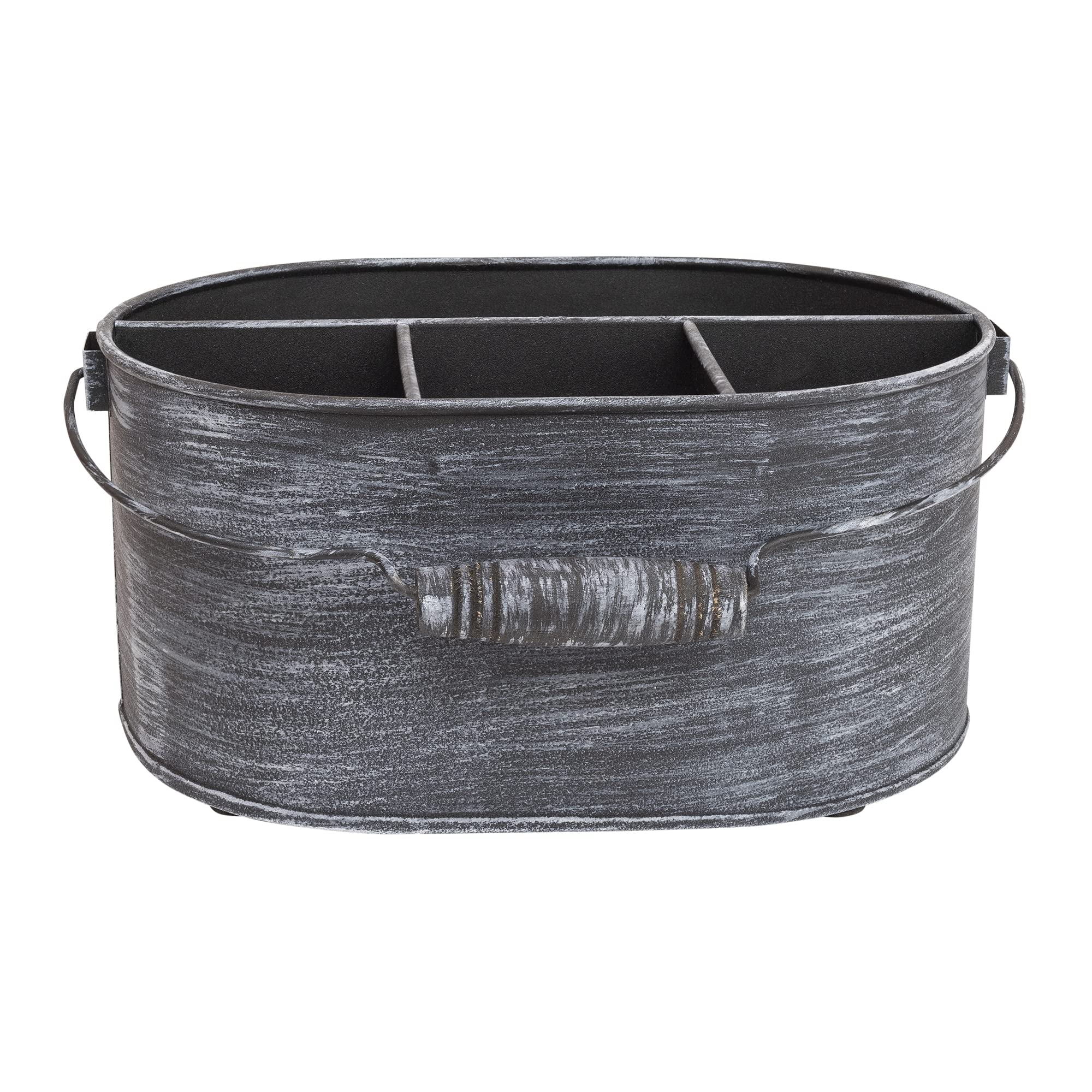 Gocraft Farmhouse Galvanized Metal Flatware Caddy | Rustic Grey Kitchen Home Storage Organiser With 4 Compartments And Handle |