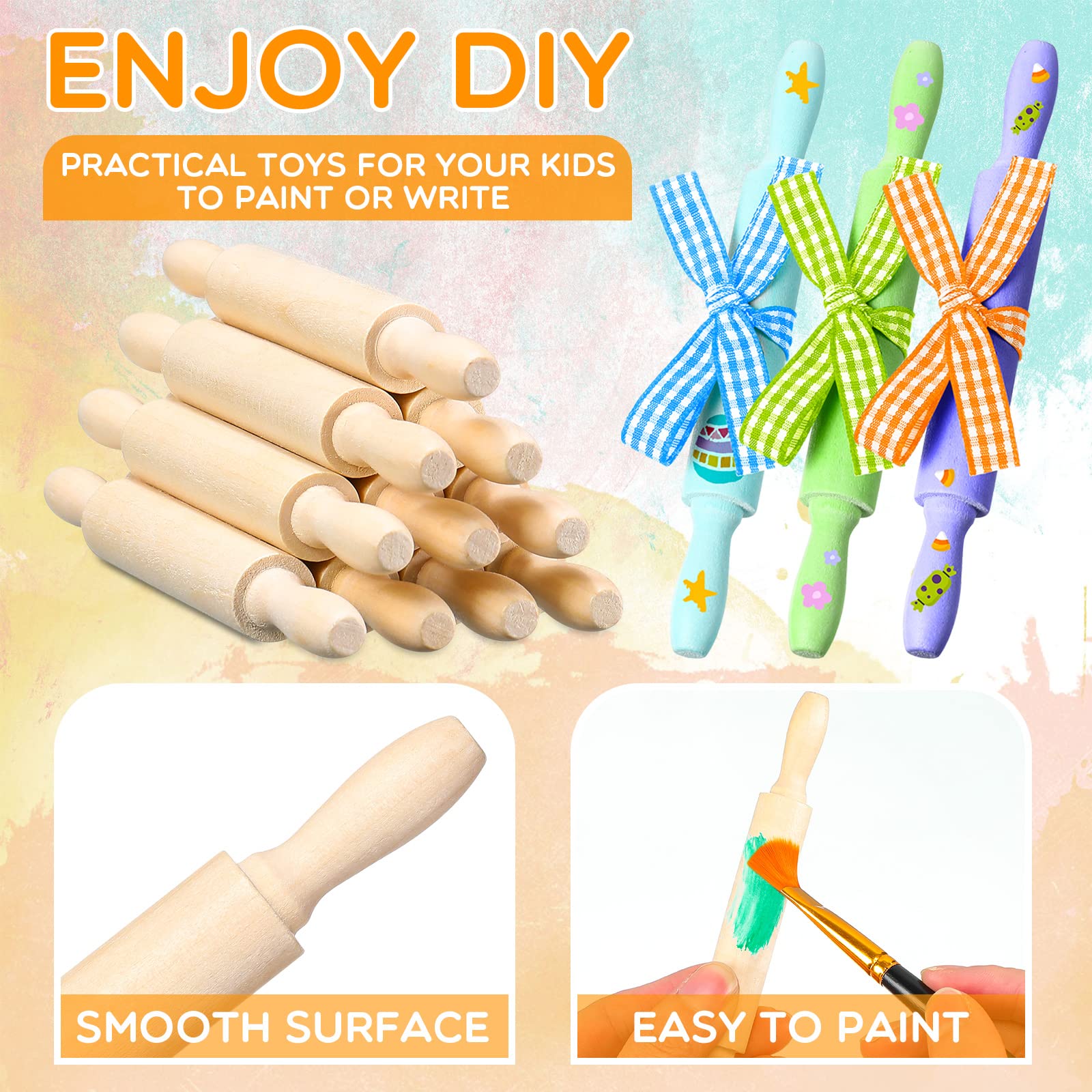 20 Pcs 5 Inch Wooden Mini Rolling Pin Small Rolling Pin Wooden Dough Roller With Plaid Ribbon For Kitchen Tools Fondant Pastry P
