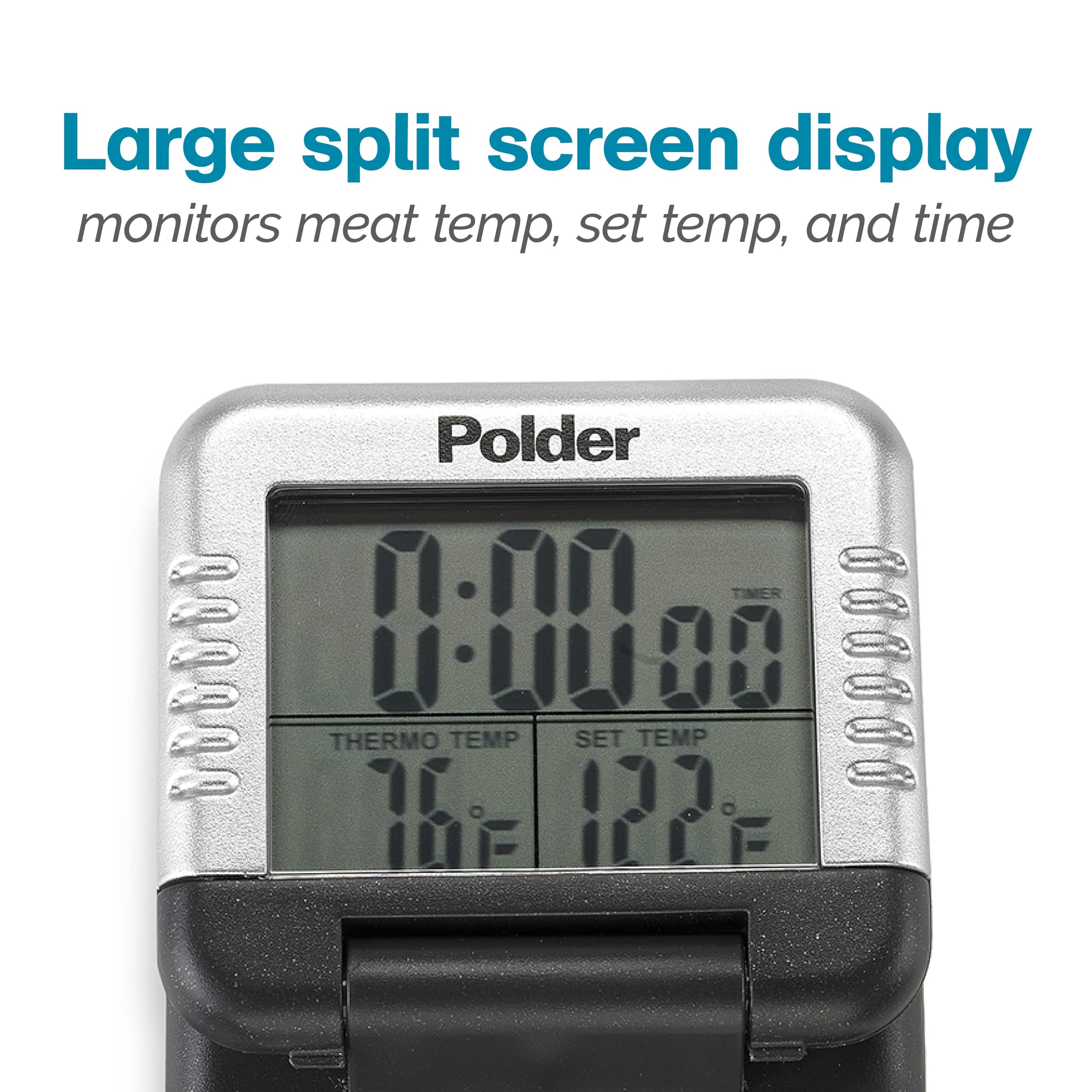 Polder Classic Digital Thermometer and Timer, Stainless Steel Probe, 24-Hour Countdown, Graphite, Model THM-362-86