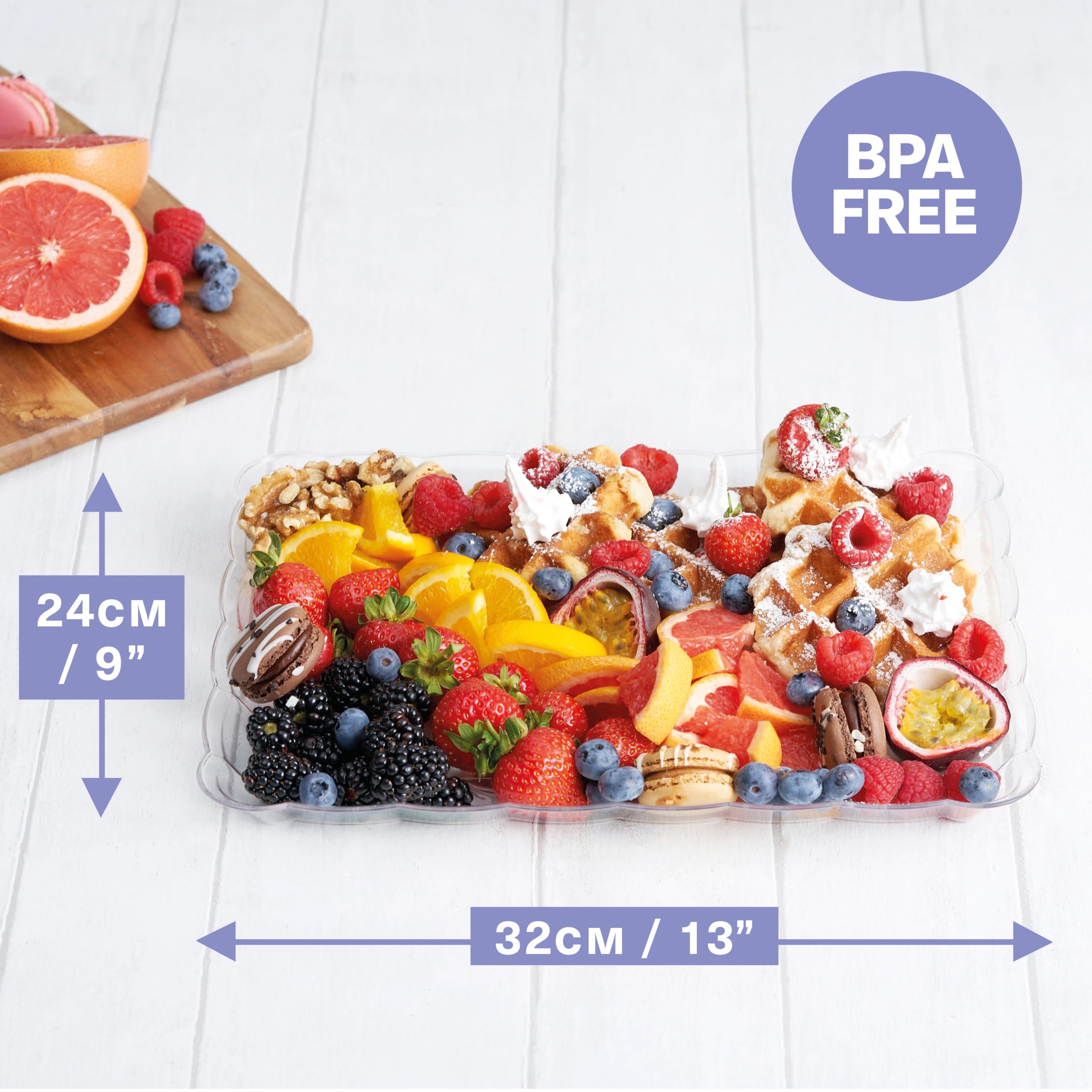 Matana 6 Large Clear Plastic Serving Tray - 13'' X 9'' Inch Rectangle Disposable Serving Platters, Party Dish Food Trays For Par