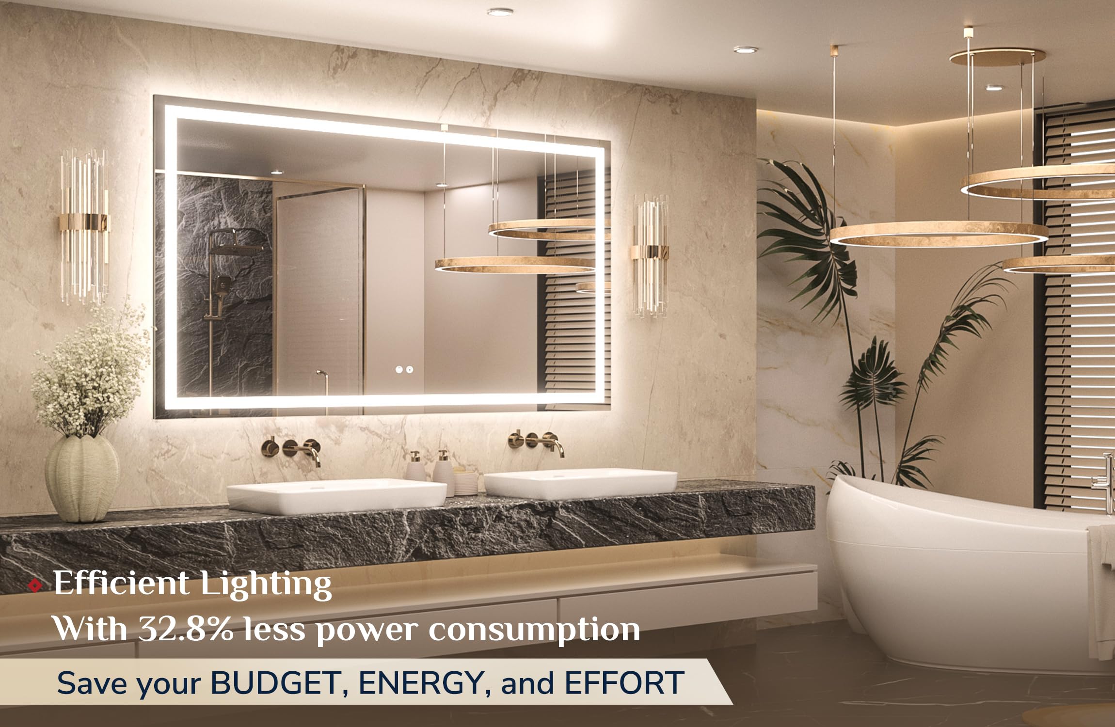 Keonjinn Led Mirror For Bathroom 60 X 36 Inch, Frontlit & Backlit Bathroom Vanity Mirror With 3 Color Lights, Large Stepless Dim