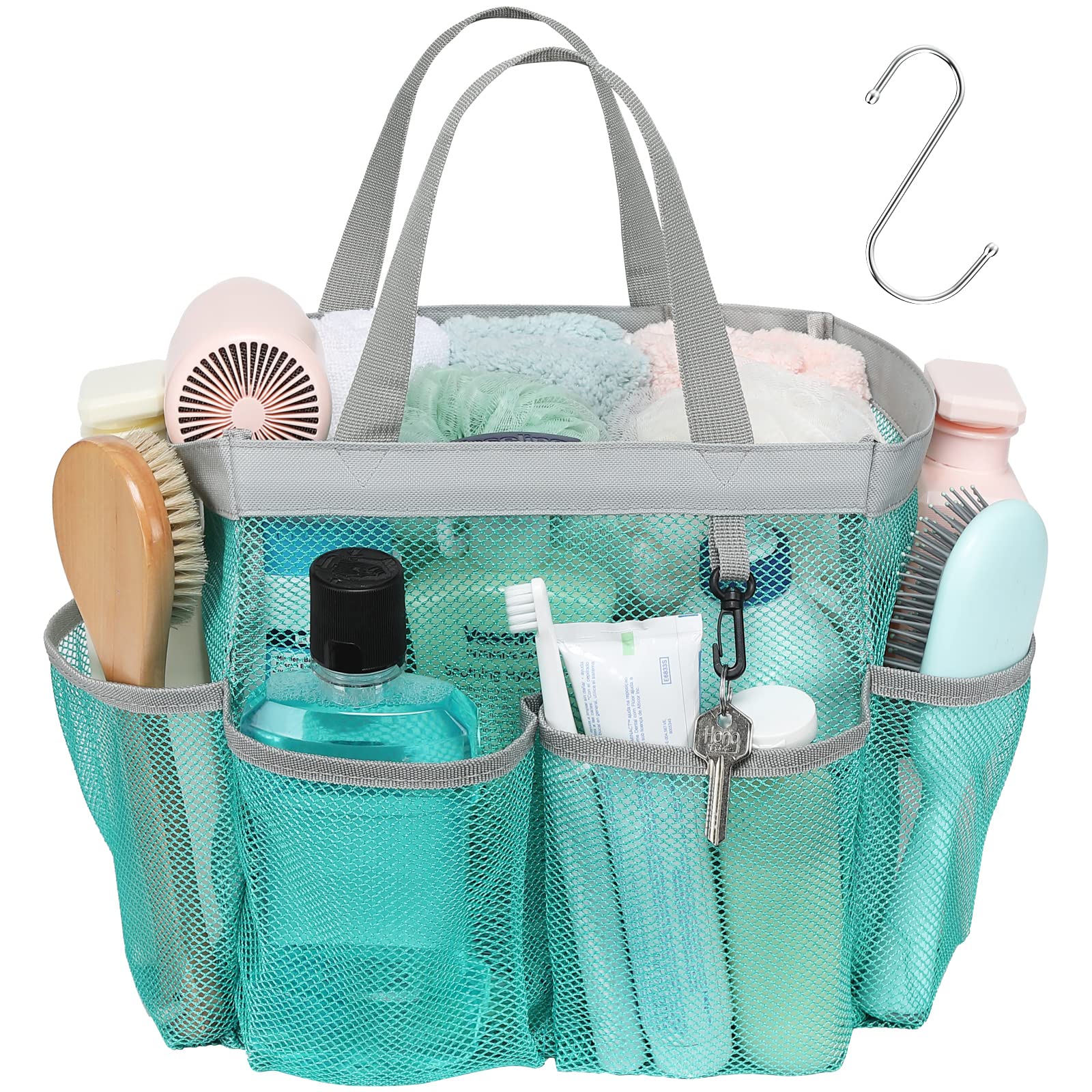 F-Color Mesh Shower Caddy Portable, Upgrade Deeper 7 Pockets Shower Caddy Basket Bag For College Dorm Room Toiletry Bathroom Ess