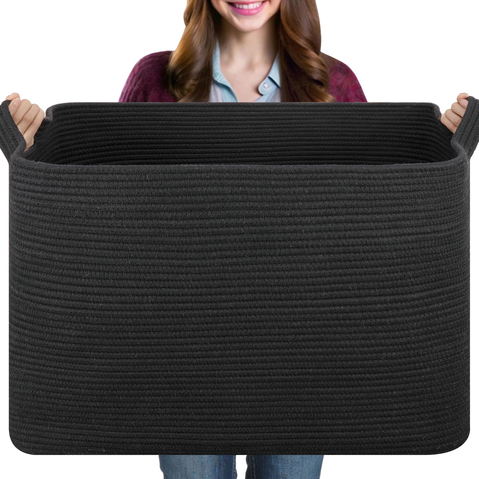 OIASKET 108L Laundry Basket for Organizing, 24.8L x 16.2W x 16.2H Extra Large Blanket Basket, Rope Storage Basket for Living Roo