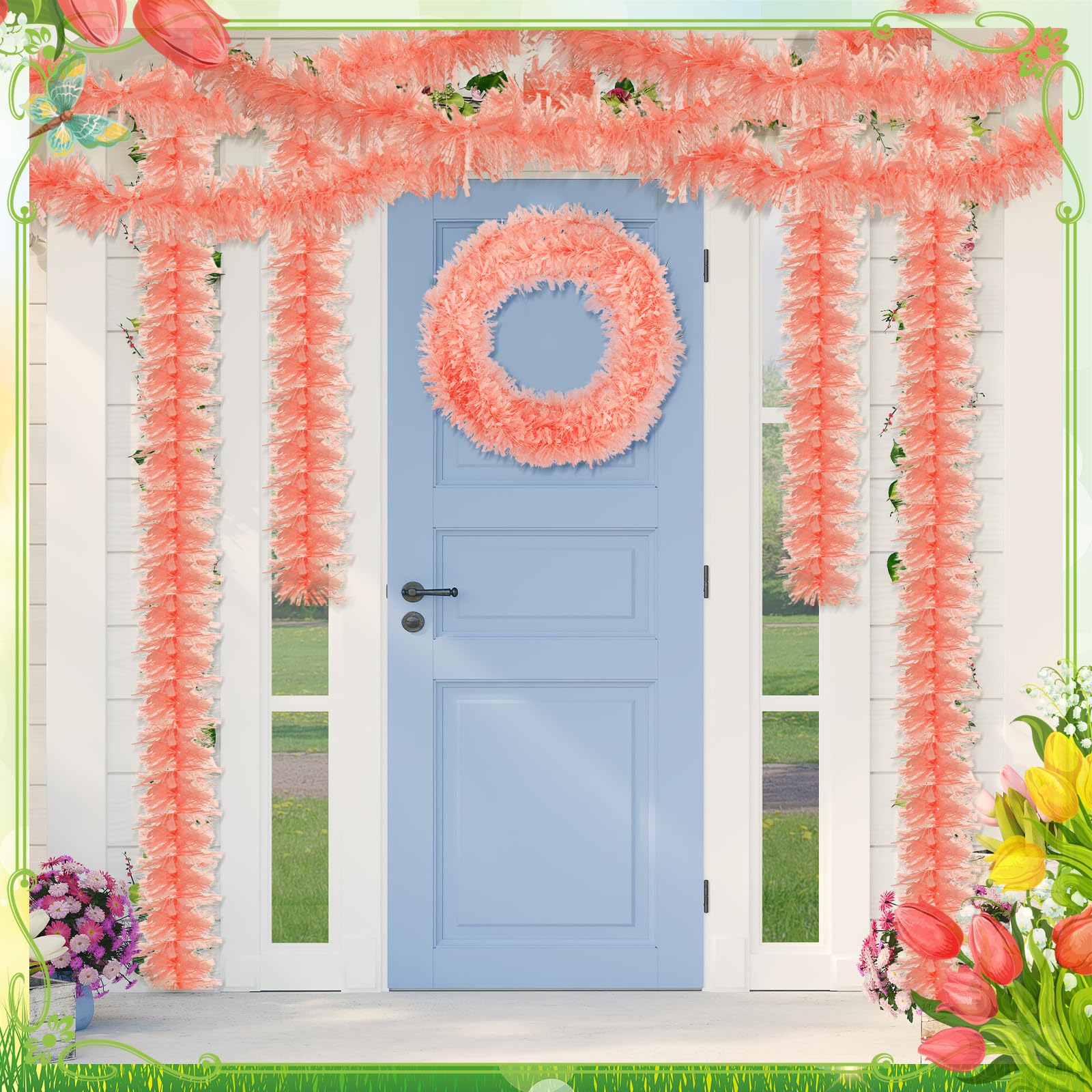 Riceshoot 131.23 ft Christmas Tinsel Garland Macarons Metallic Garland Decoration Hanging Twist Glittering Christmas Garlands fo