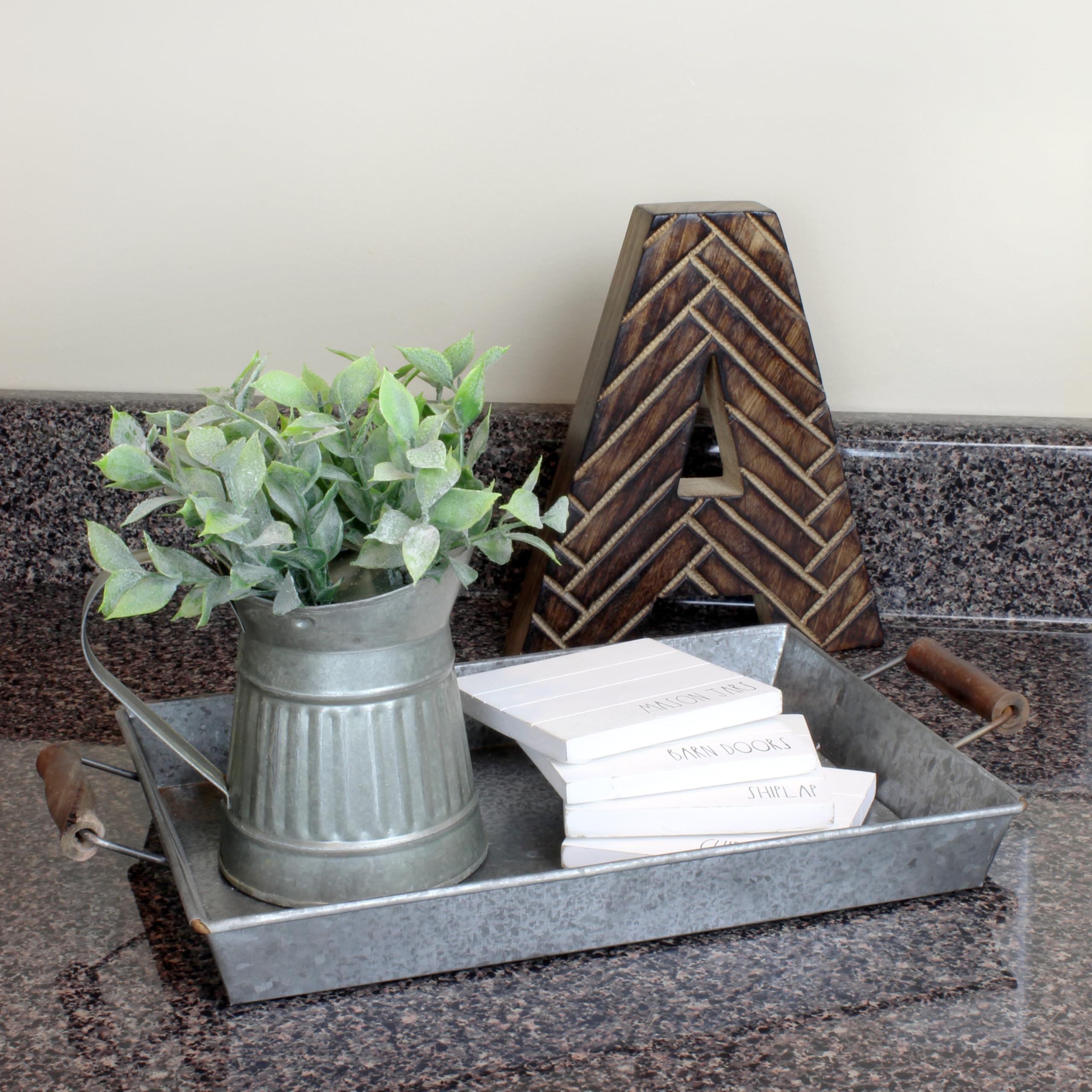Auldhome Design Galvanized Farmhouse Trays (Set Of 2, Small & Medium); Farmhouse Decor Rectangular Trays With Handles