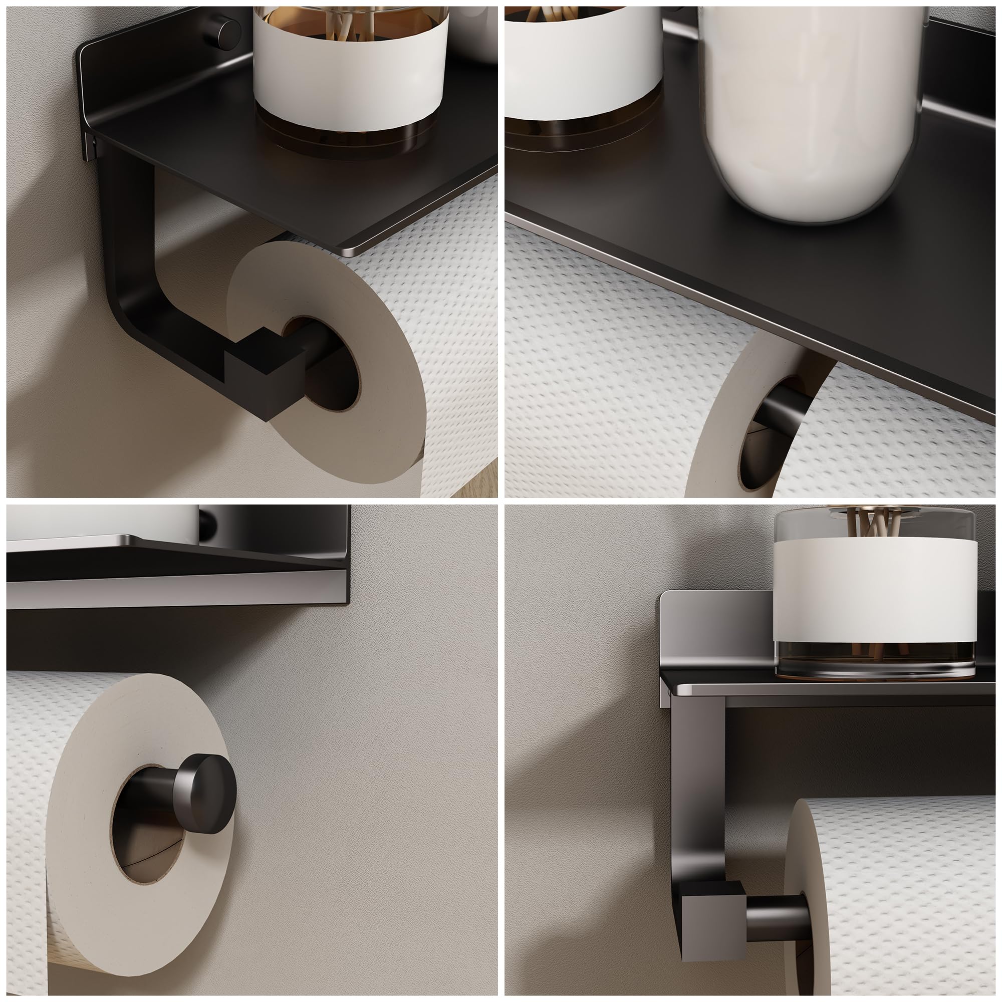 Joom Hand Towel Holder For Bathroom -Paper Towel Holder Wall Mount - For Bathroom Black Paper Towel Holder With Shelf -Kitchen T