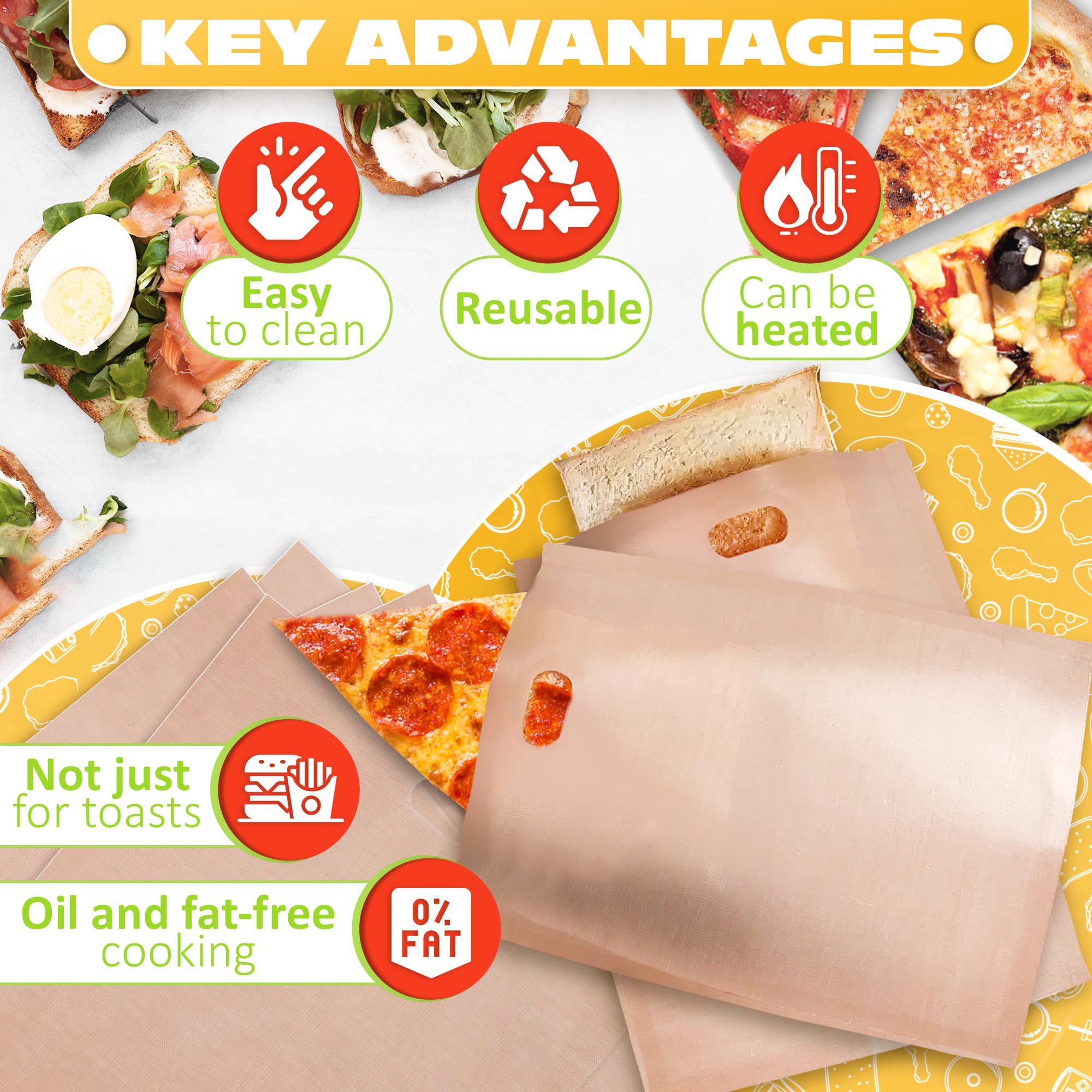 12Pcs Non Stick Reusable Toaster Bags - Toaster Sandwich Bags Grilled Cheese Toaster Bags Reusable Bags For Food - Fiberglass He