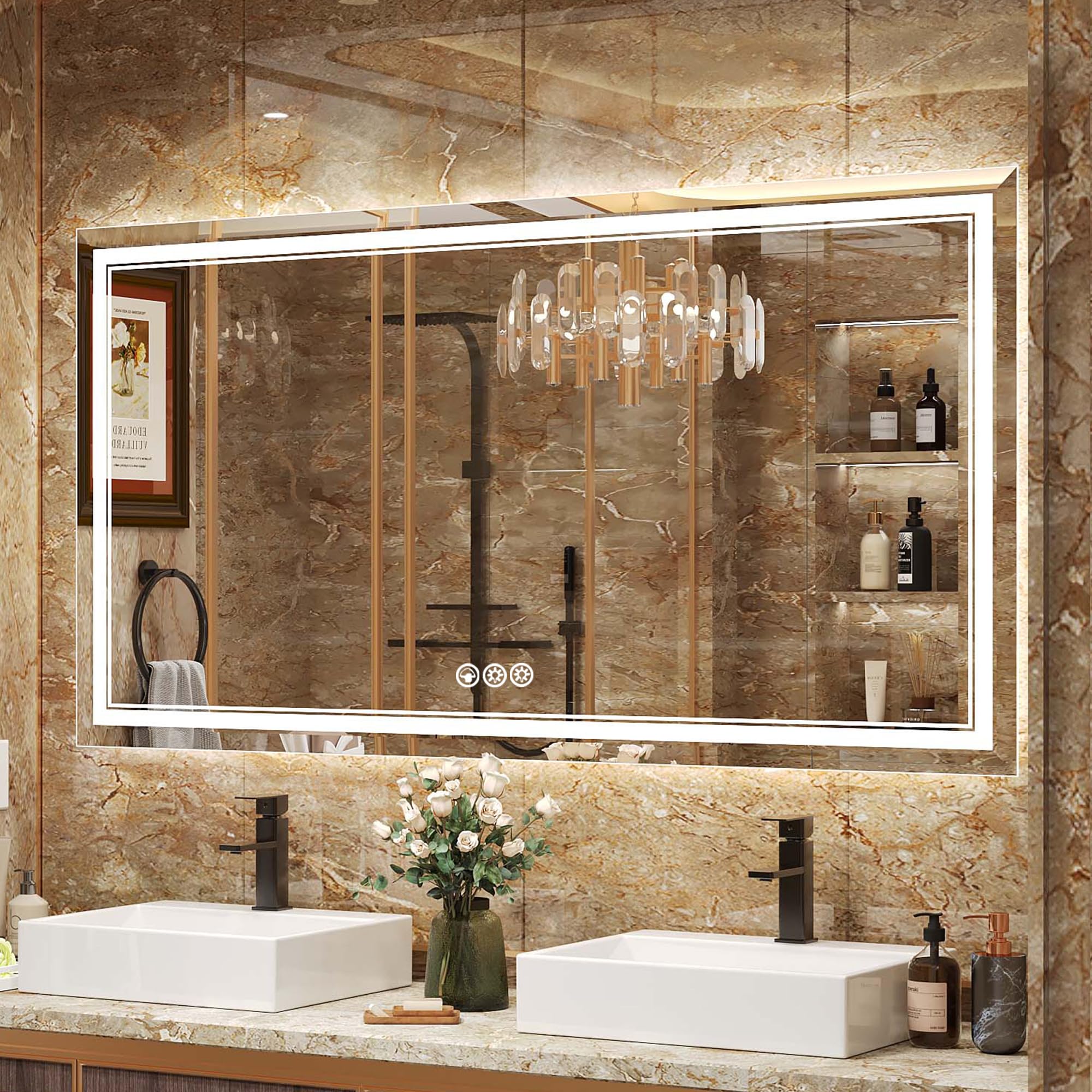 Ratsamee 55X30 Inch Led Mirror For Bathroom With Front Light And Backlit, Dimmable Anti Fog Wall Bathroom Mirror With Led Lights