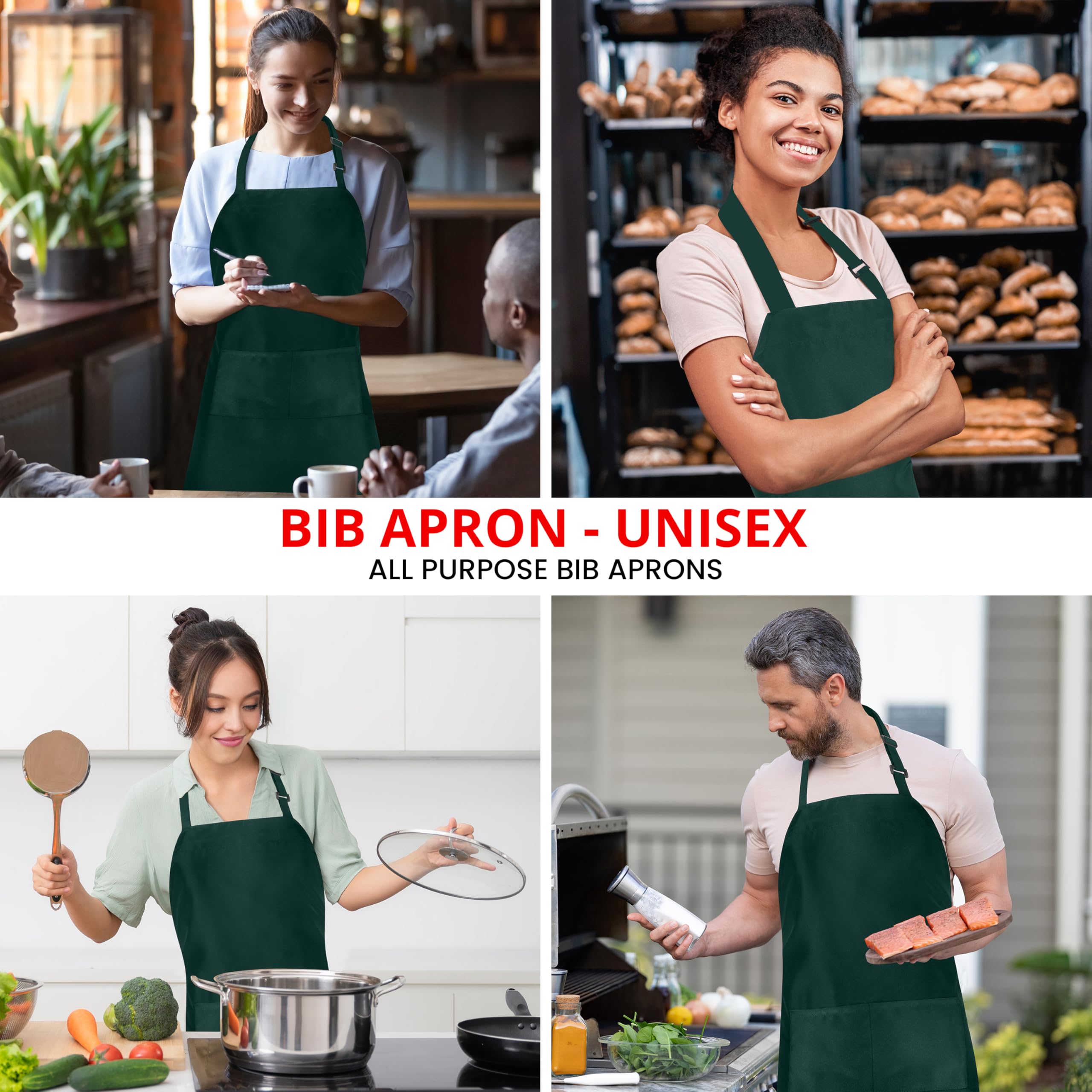 Utopia Kitchen 10 Pack Bib Apron, Unisex Adjustable Aprons With 2 Pockets, Waterdrop Resistant Cooking Kitchen Chef Apron For Me