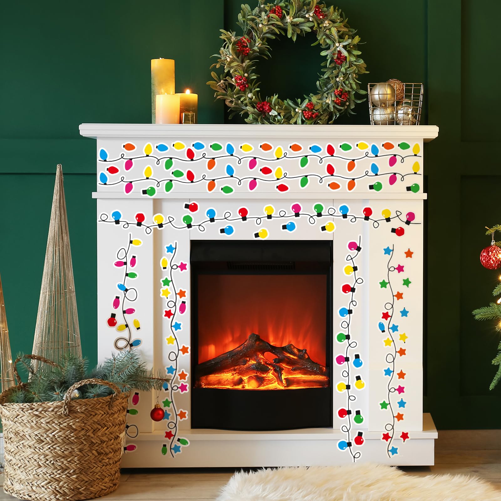 Resurhang 8 Pcs Christmas Light Wall Stickers Merry Christmas Window Clings Bulb Lights Wall Decals for Xmas Party Supplies Xmas