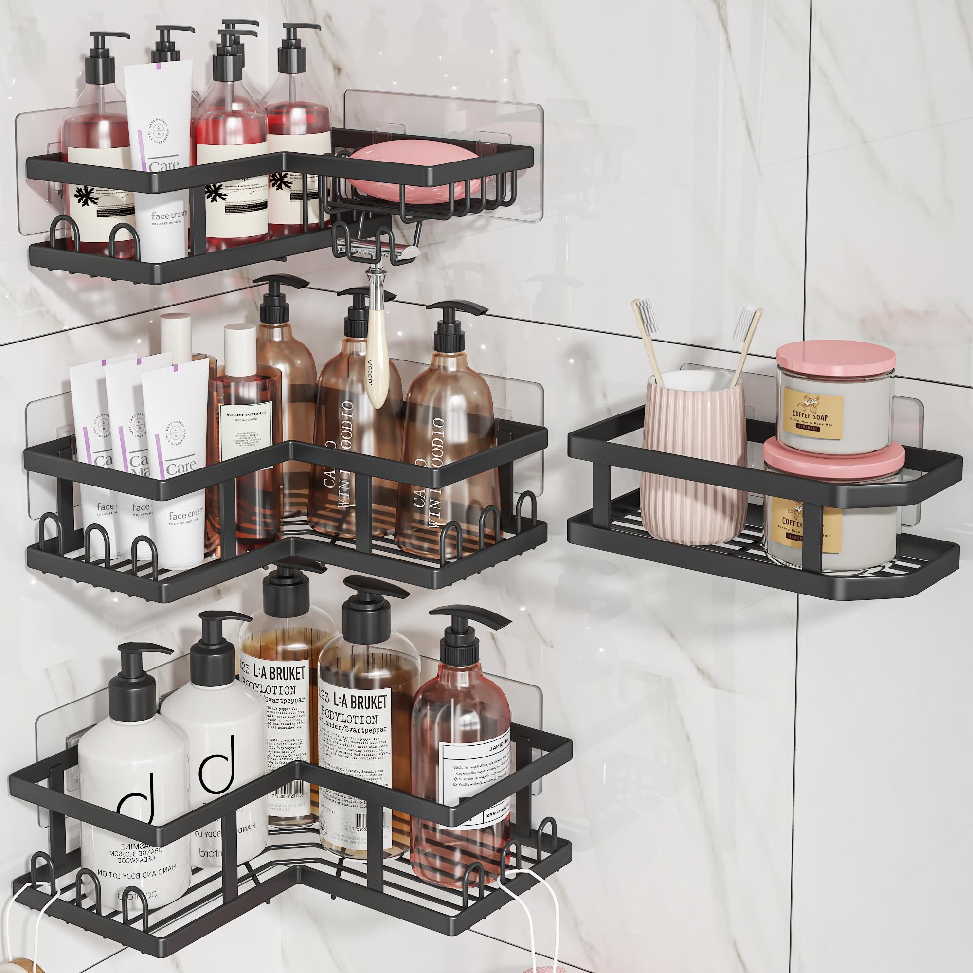 Youvip Adhesive Corner Shower Caddy with Soap Holder - Rustproof, No Drilling Shelves Wall Mounted, Organizer for Bathroom, Kitc
