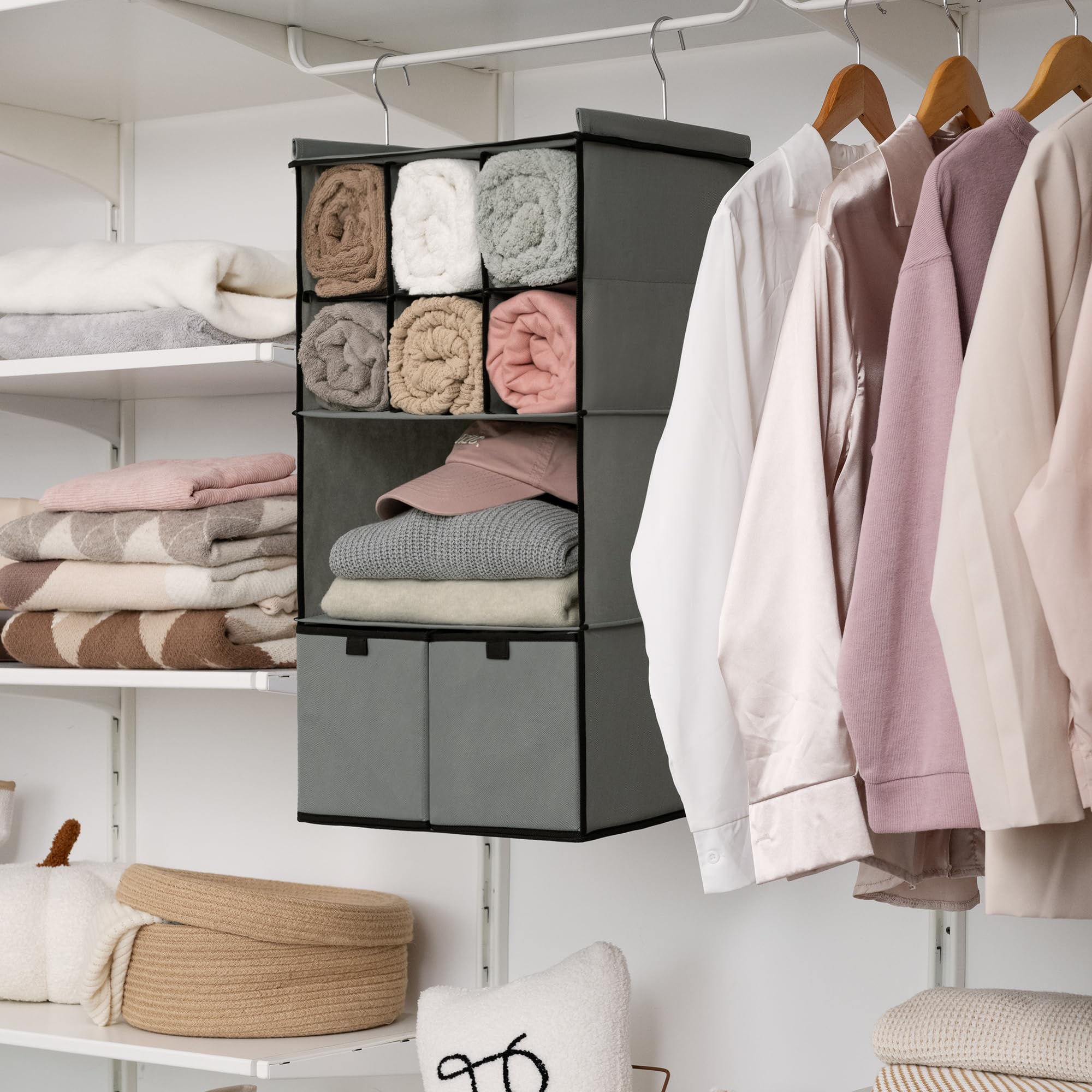 Granny Says Hanging Closet Organizer With Drawers, 4 Shelf Dividers Closet Hanging Organizer, Foldable Hanging Shelves For Wardr