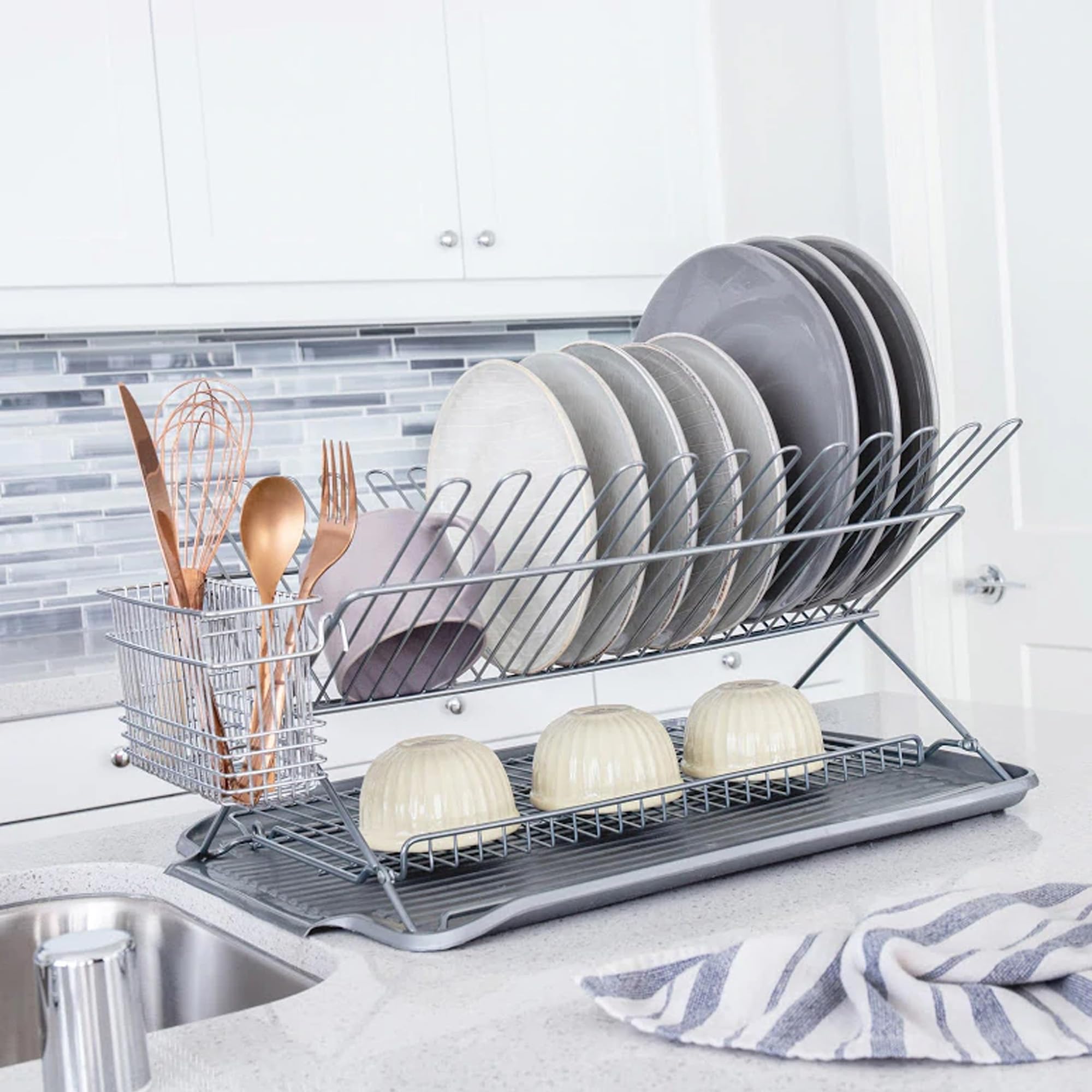 Better Houseware Drain Boards For Kitchen Counter Metallic Silver Dish Drainer Mat Shields Countertops From Water Damage 19.5 X