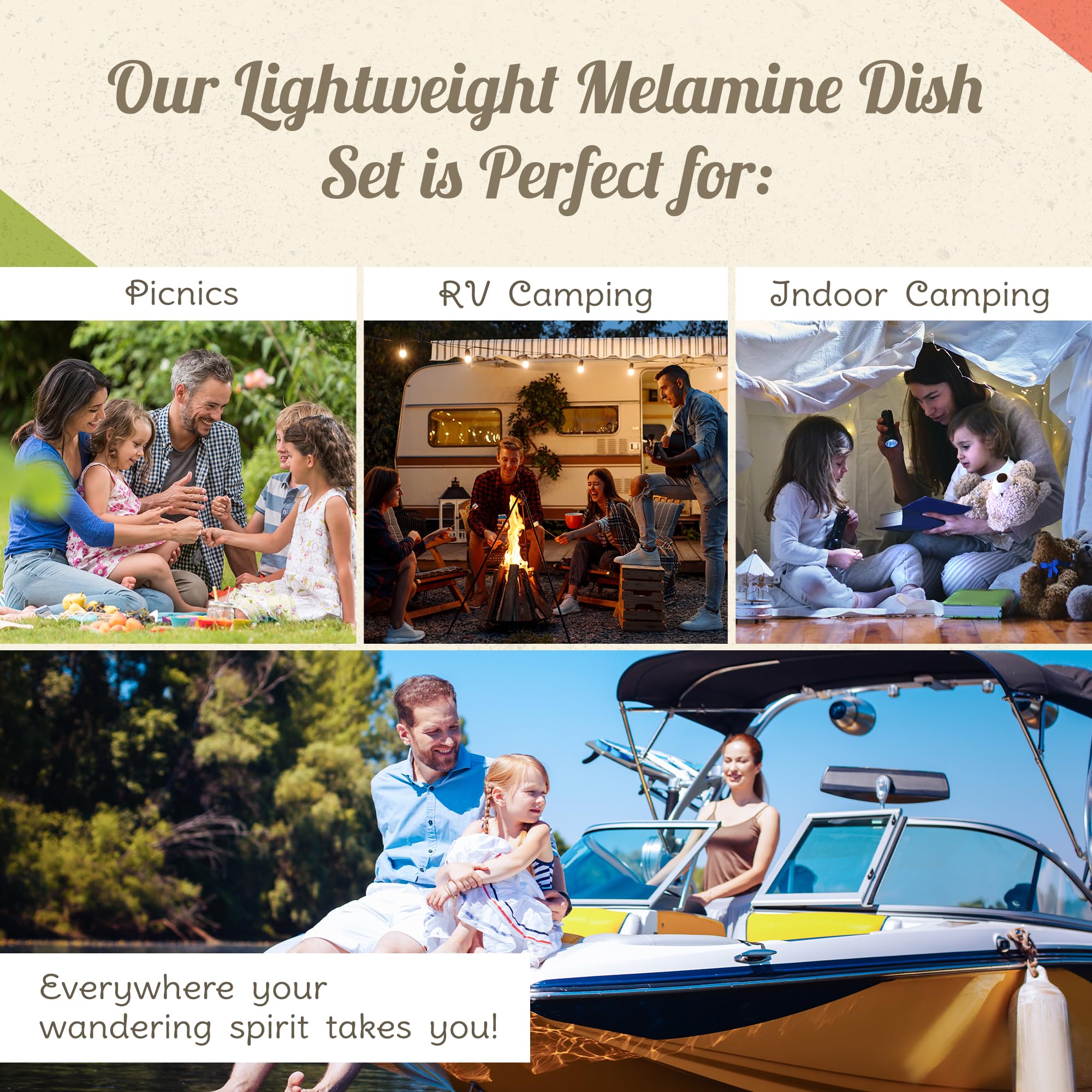 Melamine Dinnerware Sets - 6-pc Marine Dish Set - 2 Bowls, 2 Salad & 2 Dinner Melamine Plates for Indoor & Outdoor - BPA Free, D