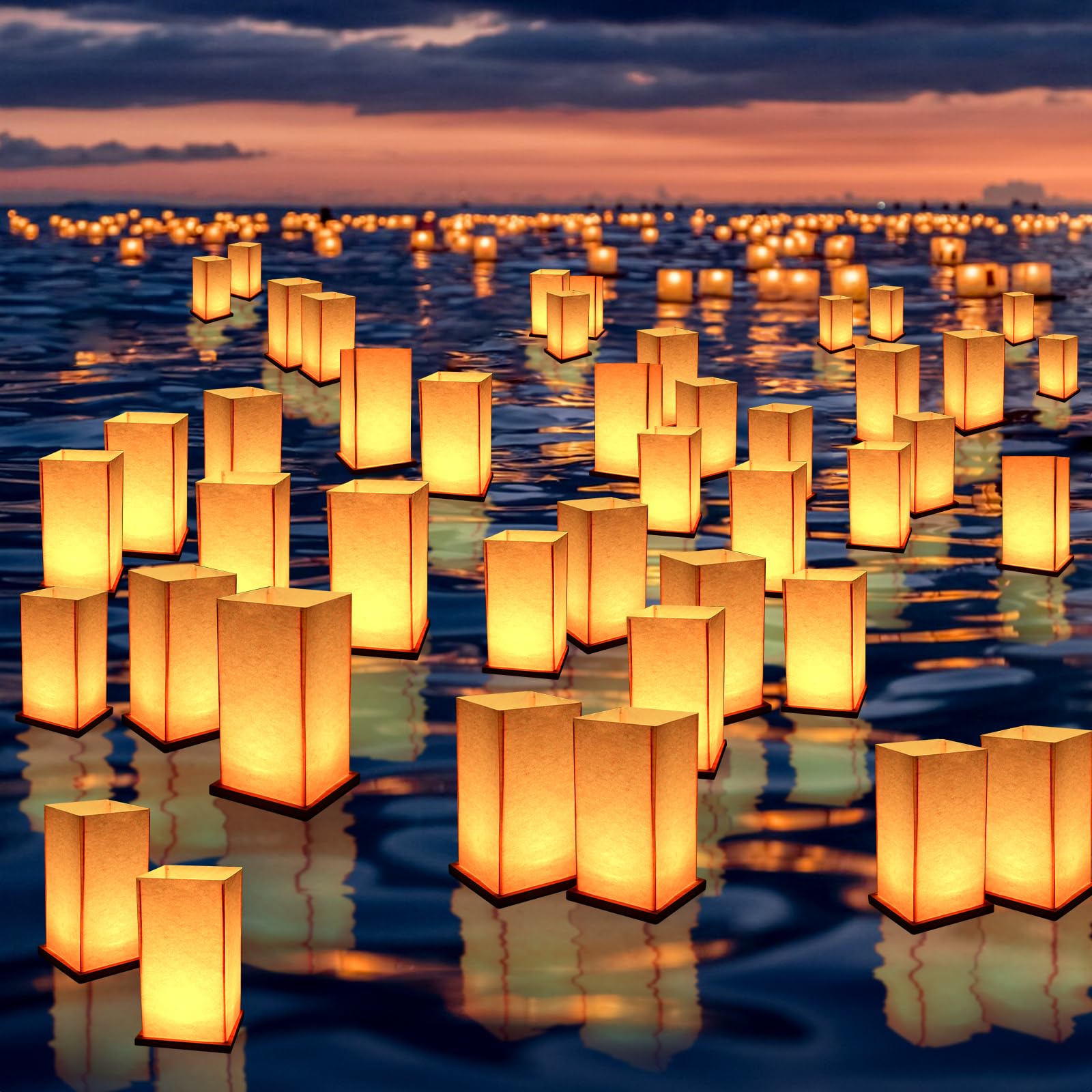 Fuhigh floating paper lanterns,20 Set decoration wooden DIY lanterns with led tealights for birthday,pool party (20 Lanterns wit