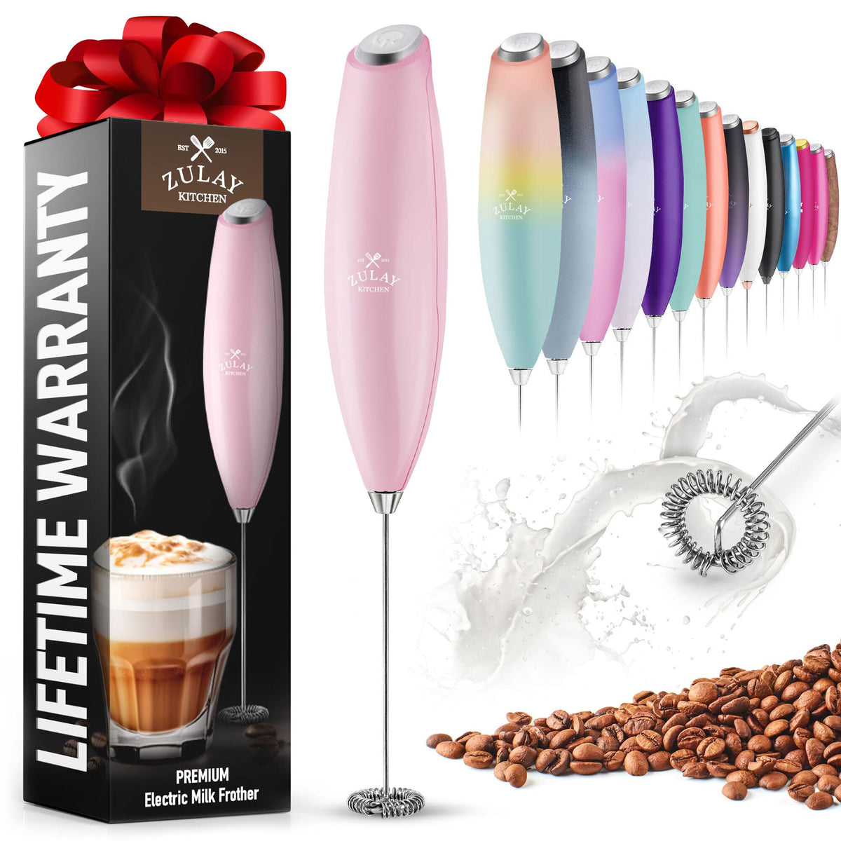 Zulay Powerful Milk Frother For Coffee With Powerful Motor - Handheld Frother Electric Whisk, Milk Foamer, Mini Mixer And Coffee