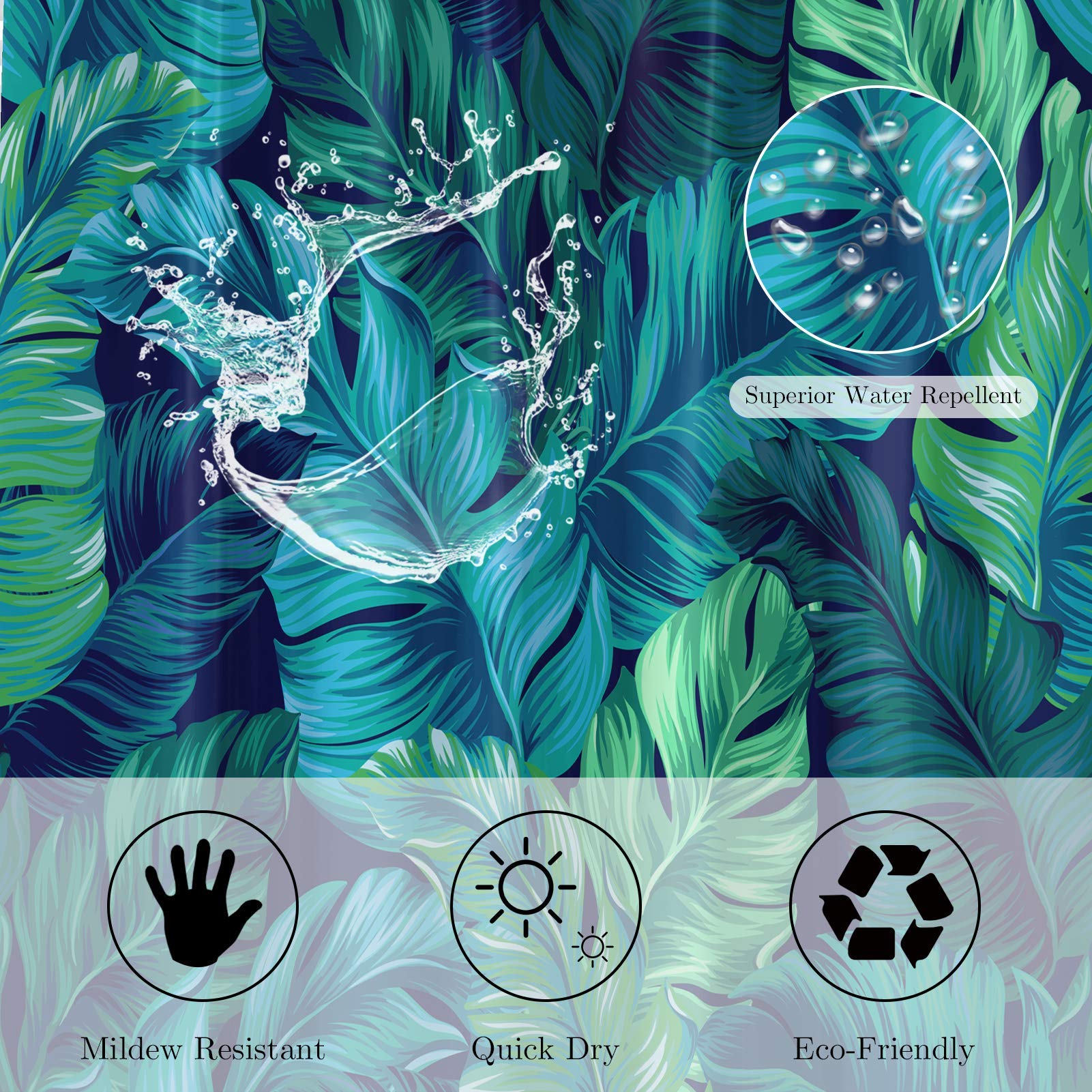 Alalal Tropical Shower Curtain Palm Leaf Green Shower Curtain For Bathroom, Banana Leaf Shower Curtain Plant Jungle Shower Curta