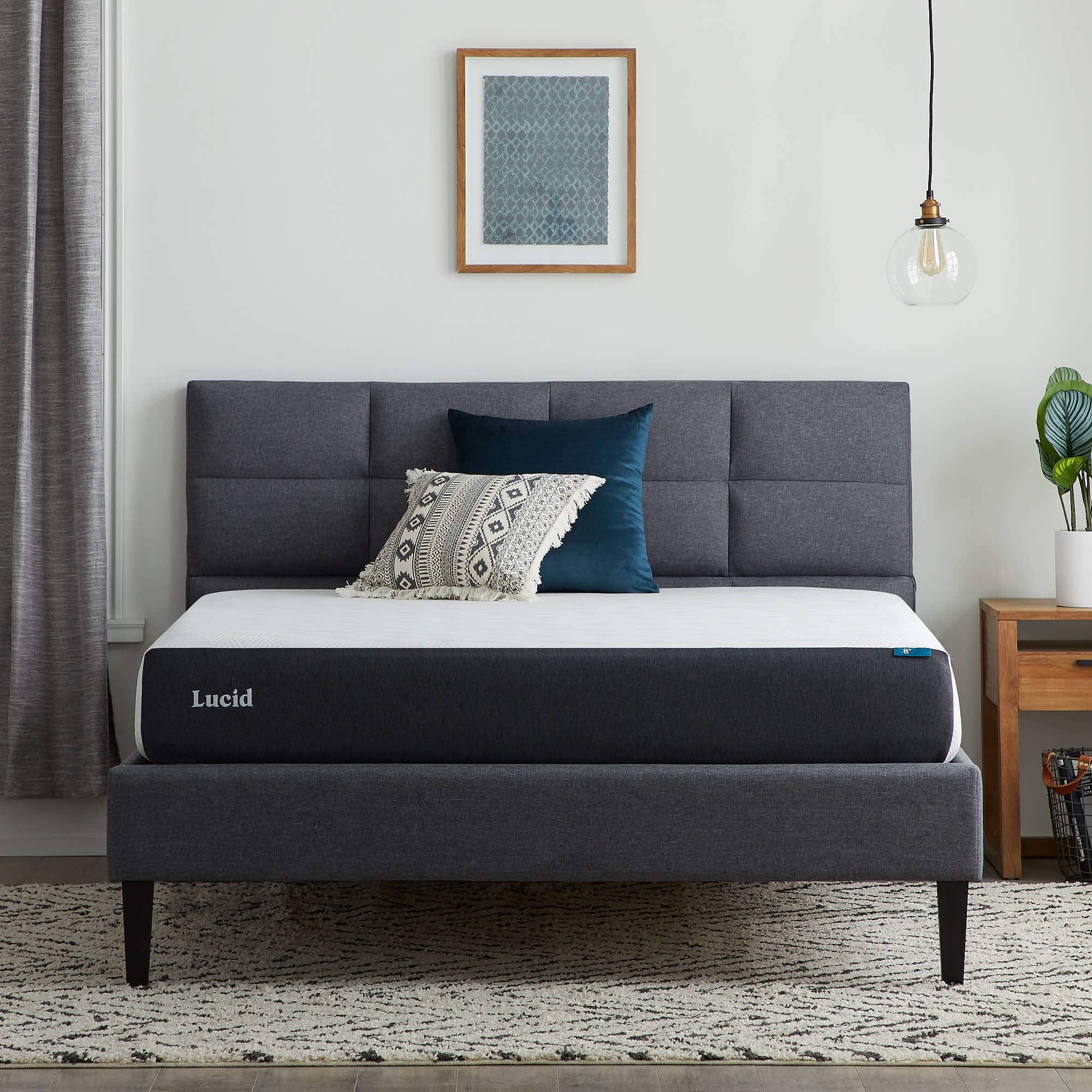 Lucid 8 Inch Memory Foam Mattress - Medium Firm Feel - Infused with Refreshing Bamboo Charcoal and Cooling Gel - Bed in a Box - 