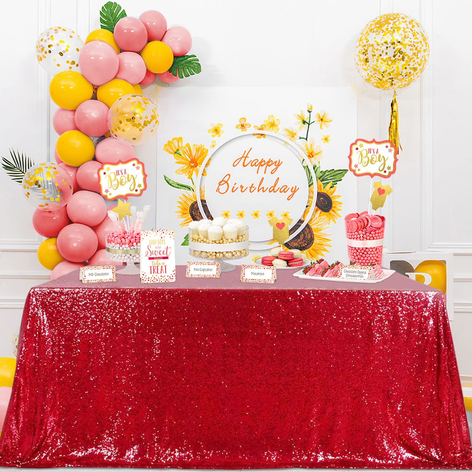 Queendream Sparkly Sequin Tablecloth - Red Table Cloth 50X80 Inches Rectangle Table Overlay Fabric For Birthday Parties Baby Sho