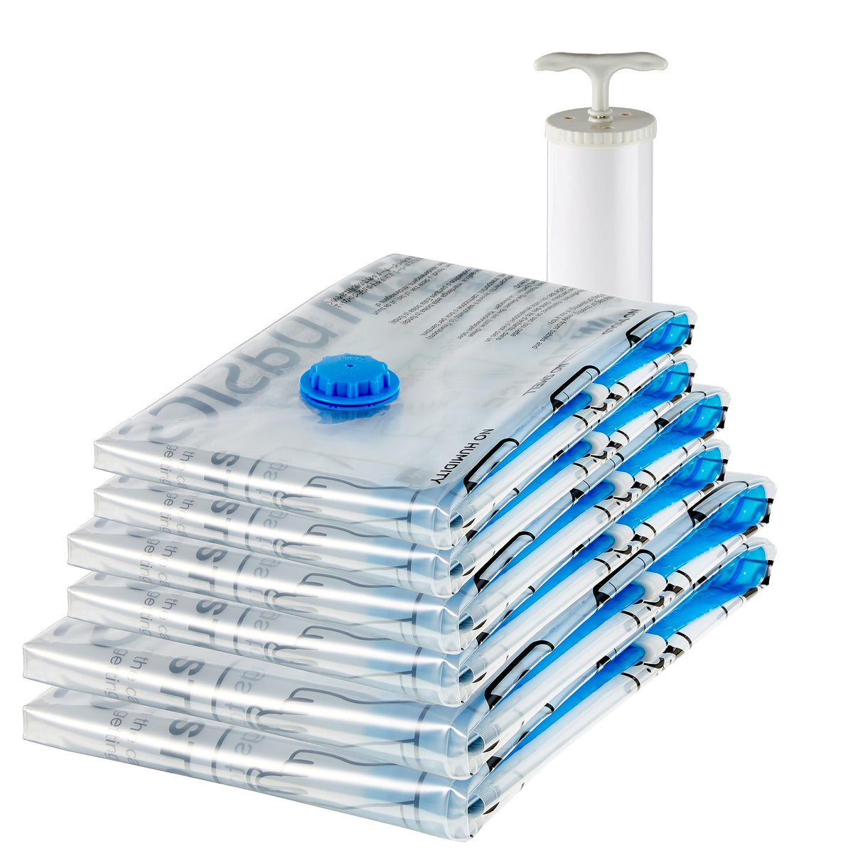 Amazon Basics Multiple Vacuum Compression Storage Bags With Hand Pump - 6-Pack (2 Jumbo, 2 Large, 2 Medium)