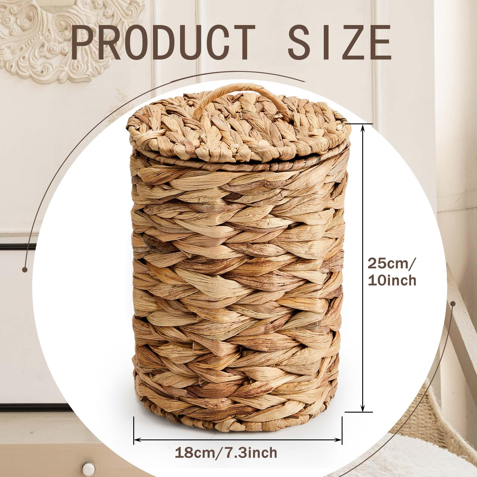 Ctosree 2 Pcs Wicker Trash Can Basket Woven Waste Basket With Lid Bathroom Wastebasket Garbage Bin With 100 Pieces Of Trash Bags