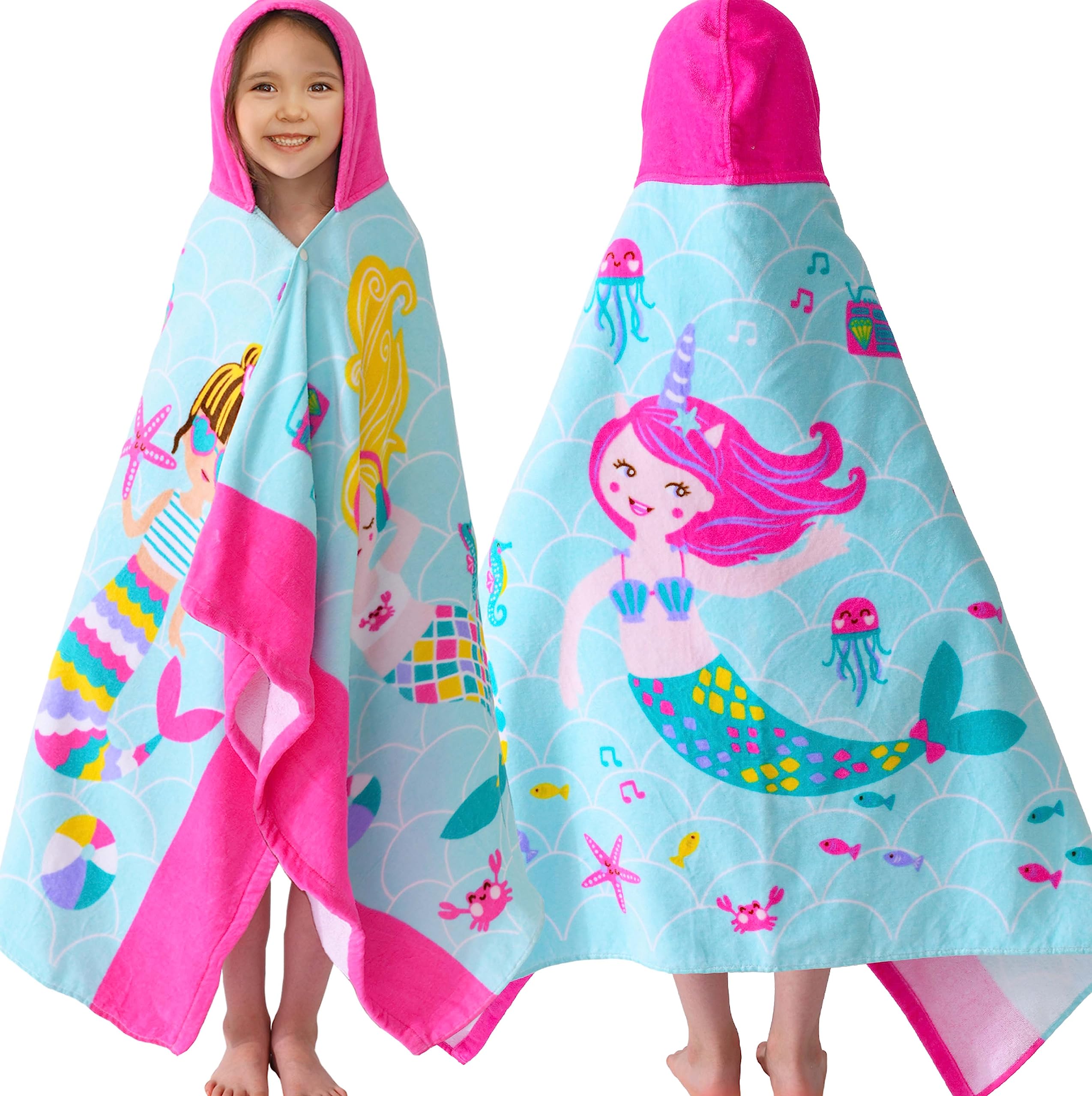 Voova & Movas Hooded Bath Towel For Kids (38 Years)  100% Cotton Soft Absorbent Swim Towel (30X50)  Perfect For Pool, Beach