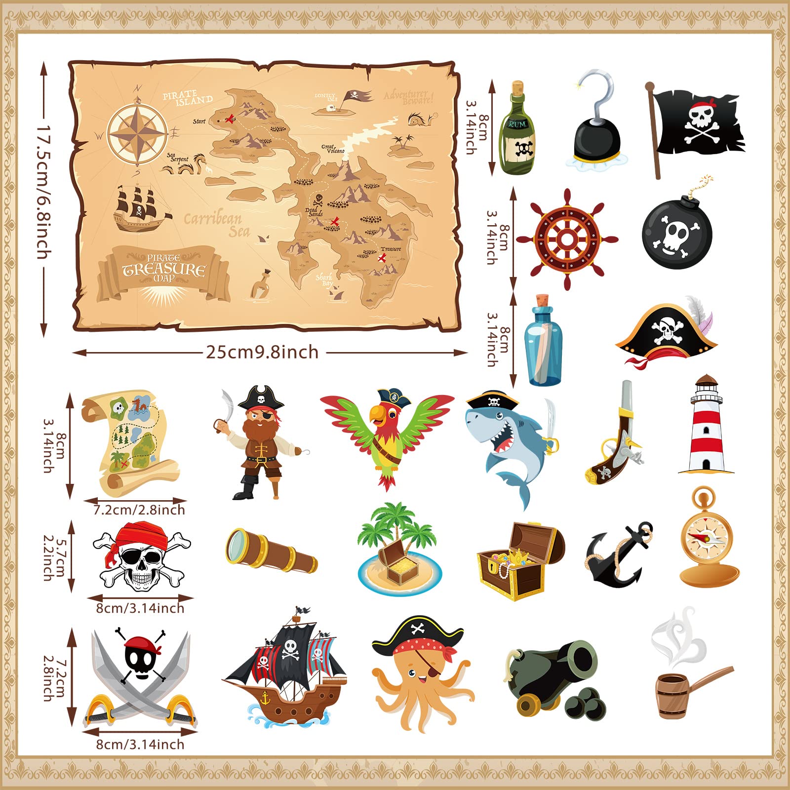 25 Pcs Pirate Cruise Door Magnets Halloween Funny Skull Car Magnets Ship Cruise Door Decorations Magnet Stickers Treasure Treat