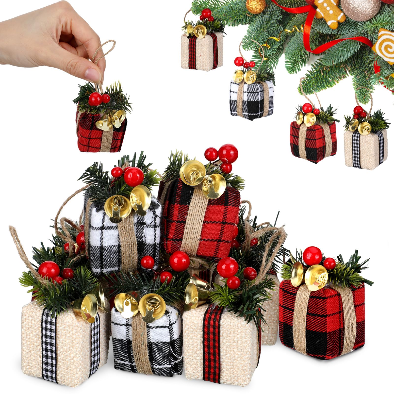 12 Pcs Christmas Tree Mini Gift Boxes Christmas Tree Ornaments Present Decoration Christmas Ornaments Pendant Decoration with Be