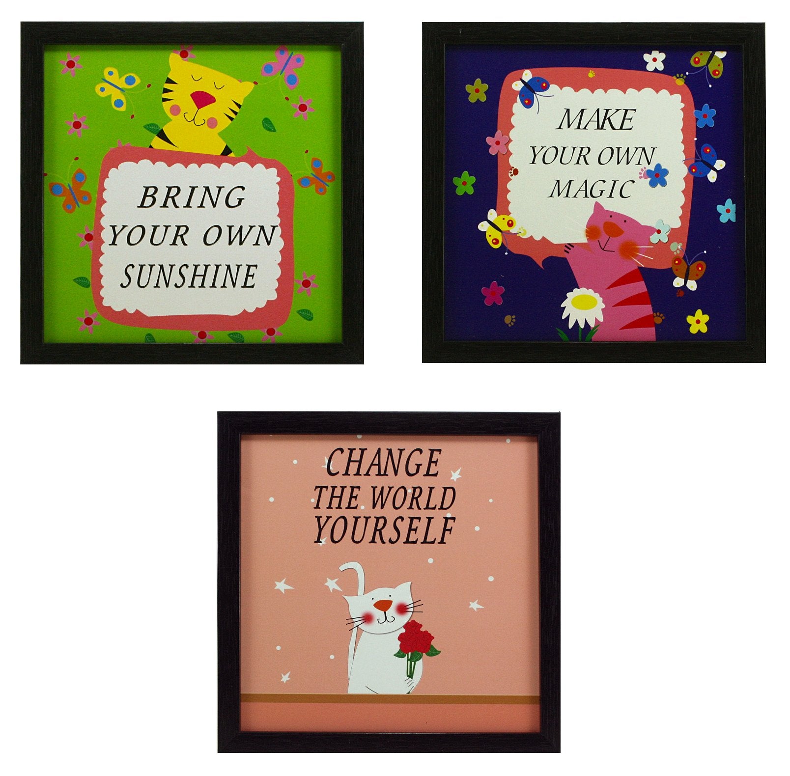 Indianara 3 Piece Set of Framed Wall Hanging Kids Room Decor Art Prints 8.7 INCH X 8.7 INCH Without Glass