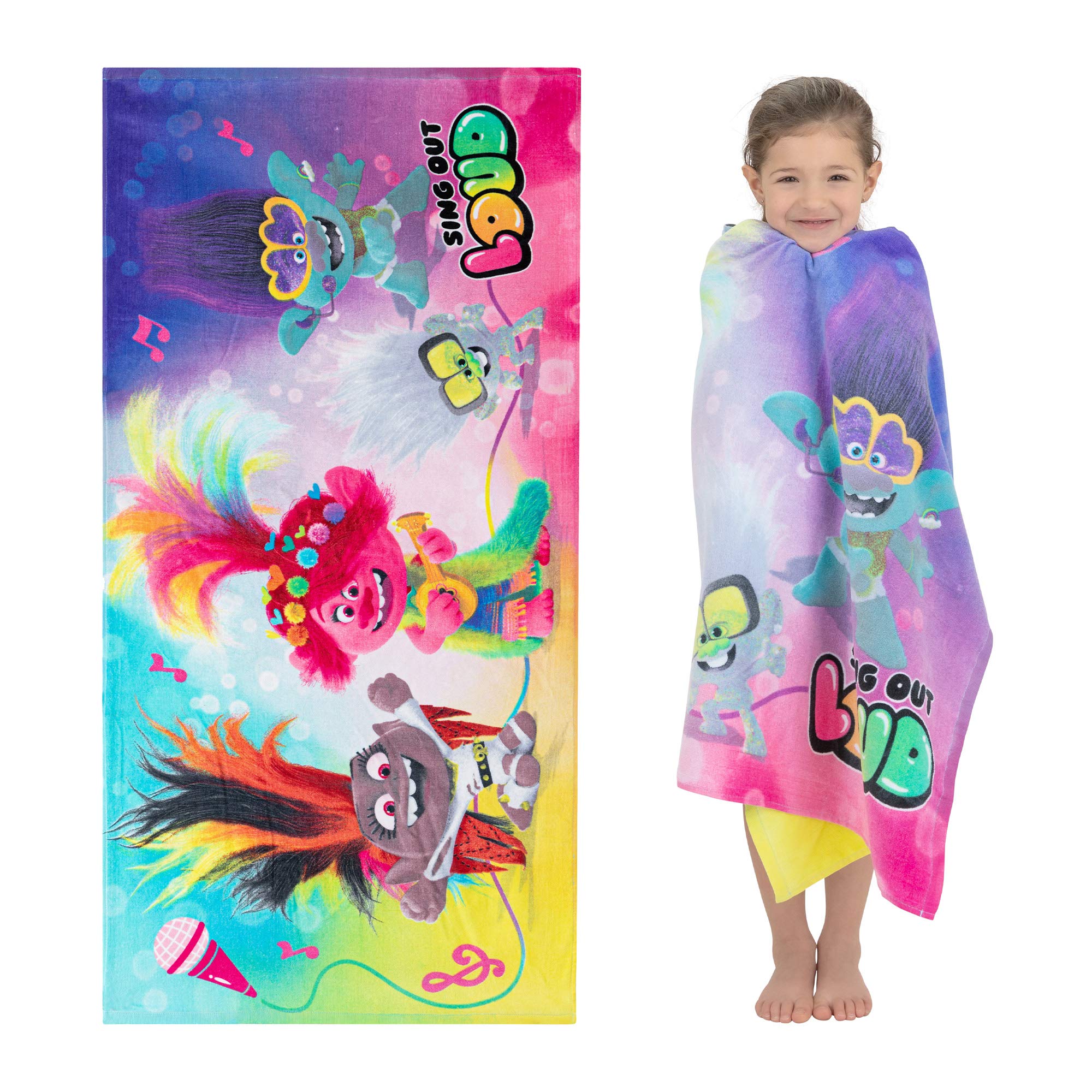 Franco Kids Super Soft Cotton Bath/Pool/Beach Towel, 58 In X 28 In, Trolls World Tour