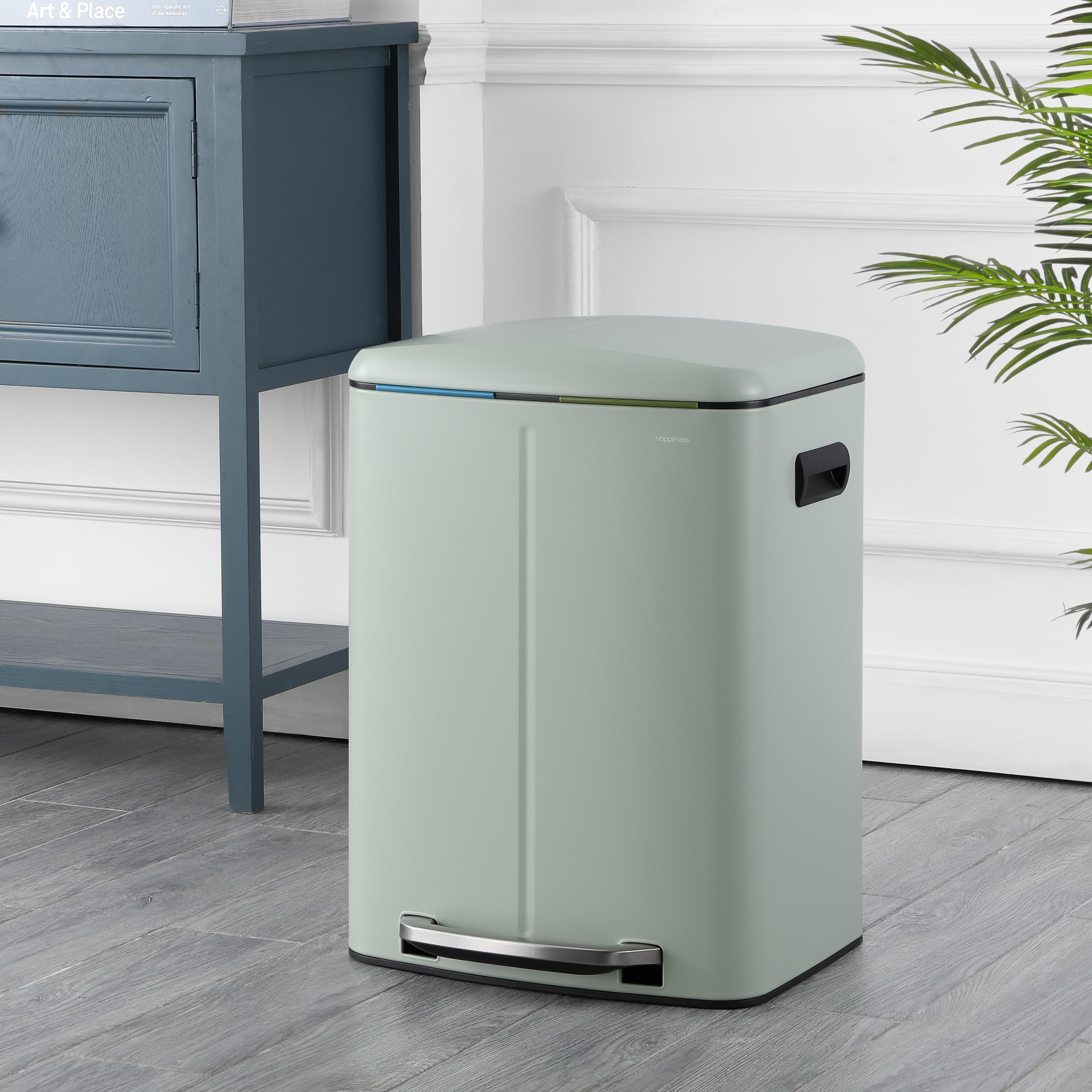 Happimess Hpm1005E Marco Rectangular 10.6-Gallon Double Bucket Trash Can With Soft-Close Lid, Fingerprint Resistant, Modern, Min