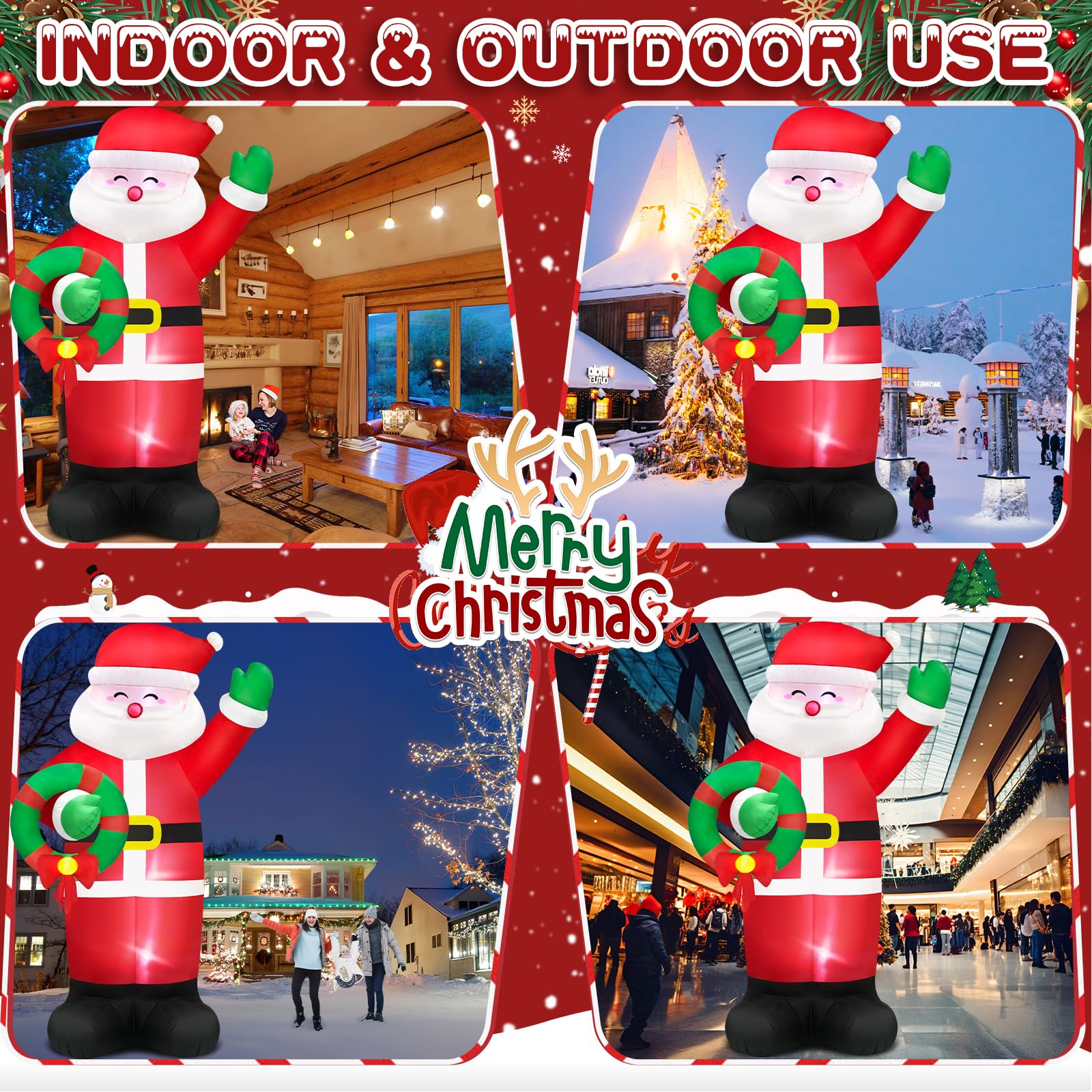 Danxilu 14FT Giant Christmas Inflatables Santa Claus with Wreath Built-in LED Lights, Blow Up Inflatable Christmas Decorations O