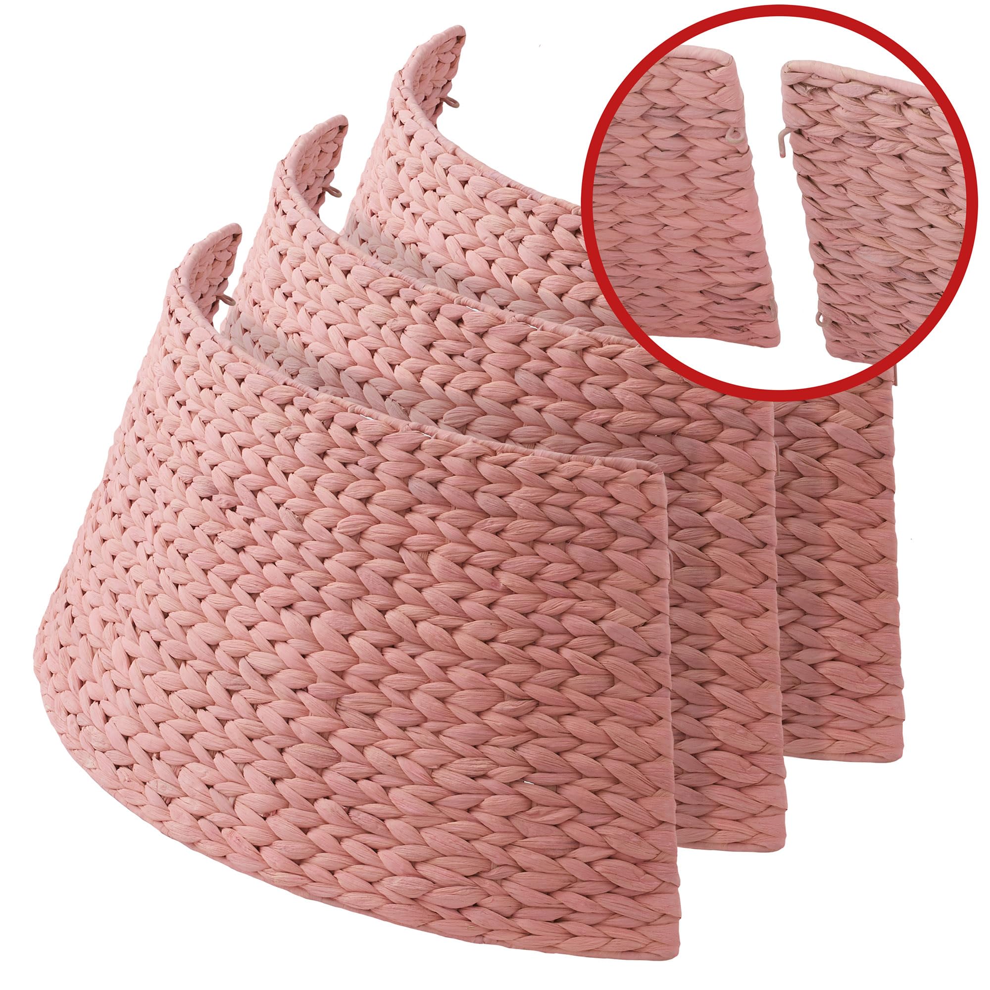 Casafield 32-Inch Christmas Tree Collar, Woven Water Hyacinth Tree Base Cover with Cord Cut Out, Pink