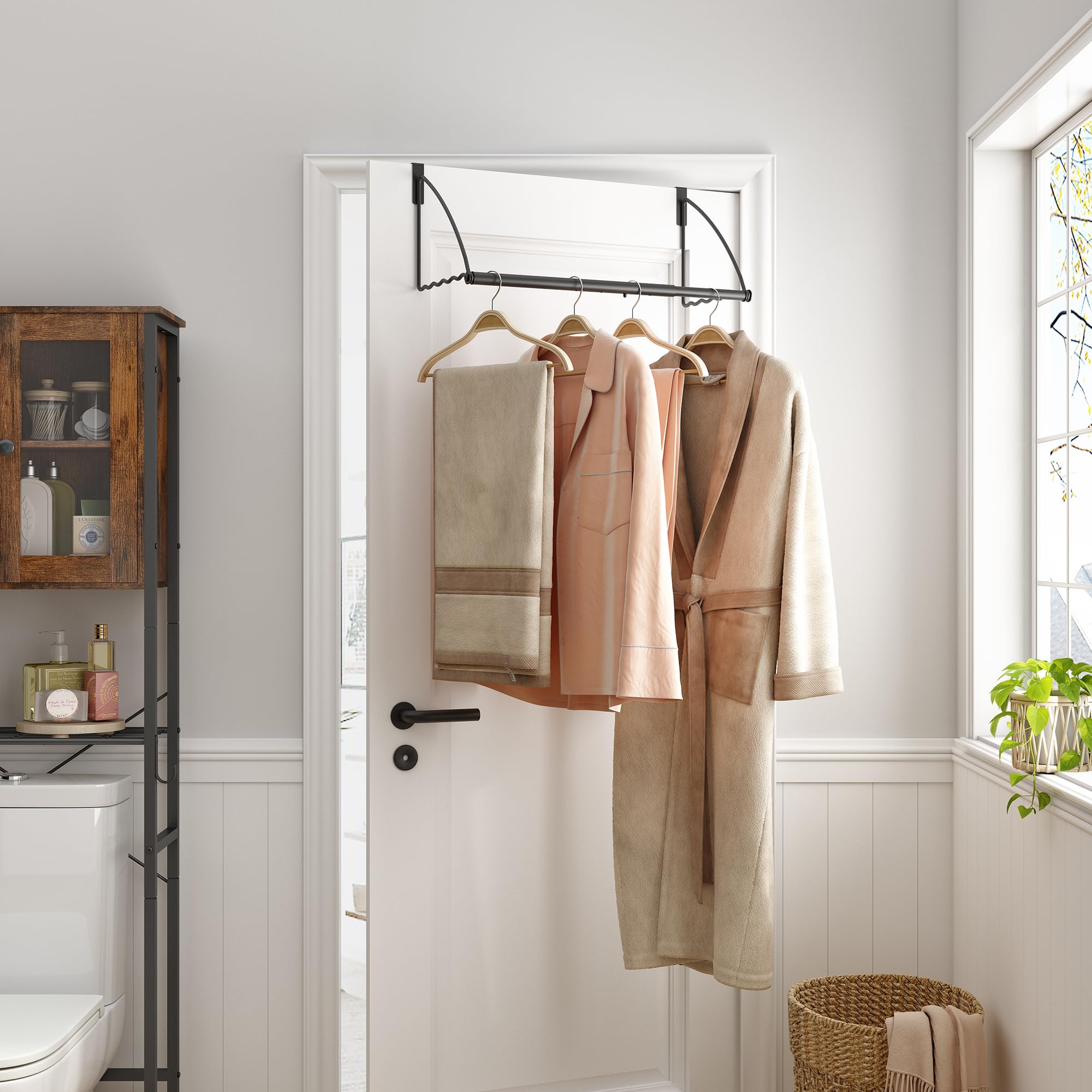 Tajsoon Over The Door Hanger Expandable & Adjustable, Over Door Clothes Hanger Rack For Towel & Coat, Bathroom Over Door Clothes