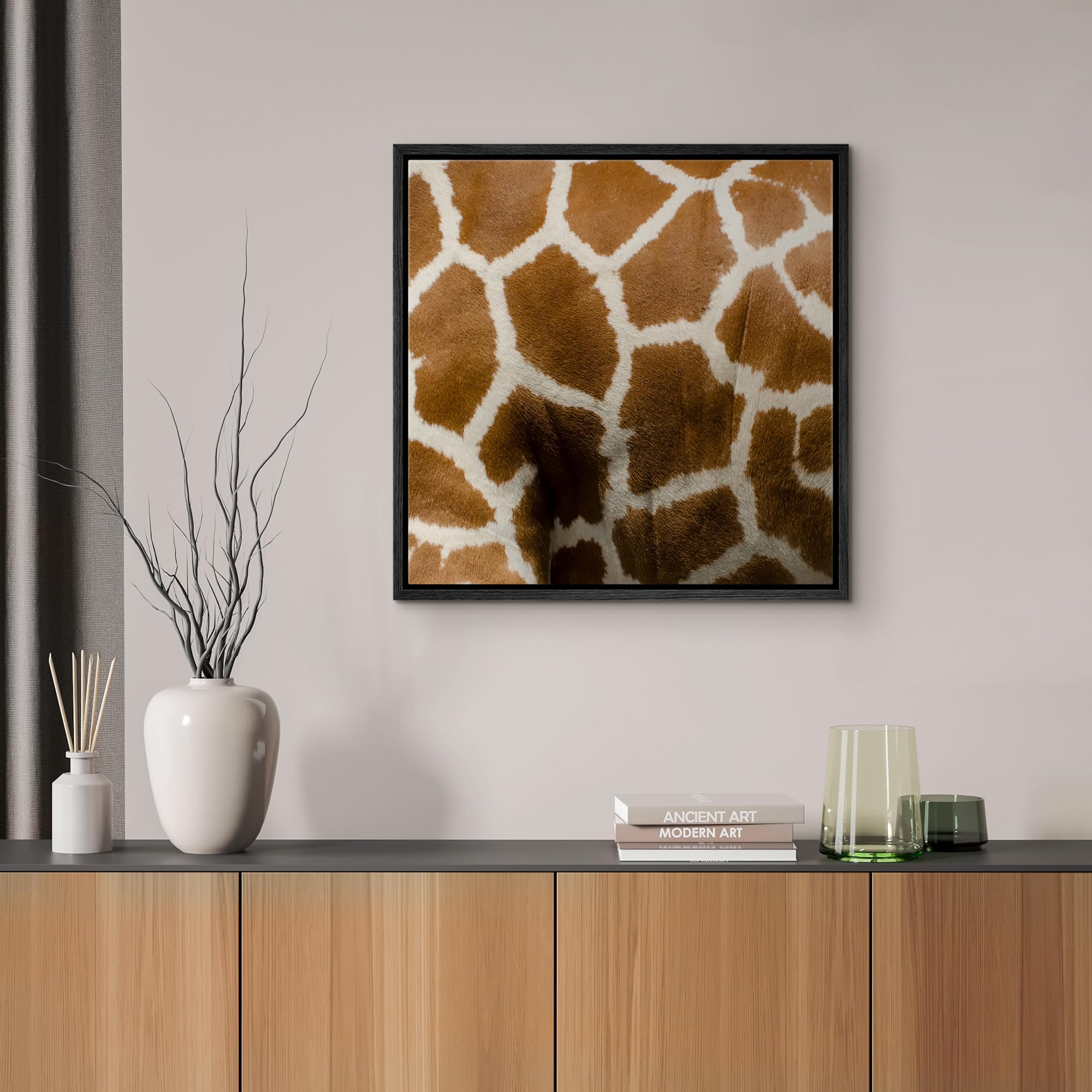 Wall26 Framed Framed Canvas Prints Wall Art Framed Framed Canvas Prints Wall Art - Giraffe Fur/Skin Texture - 24''X24'' Black