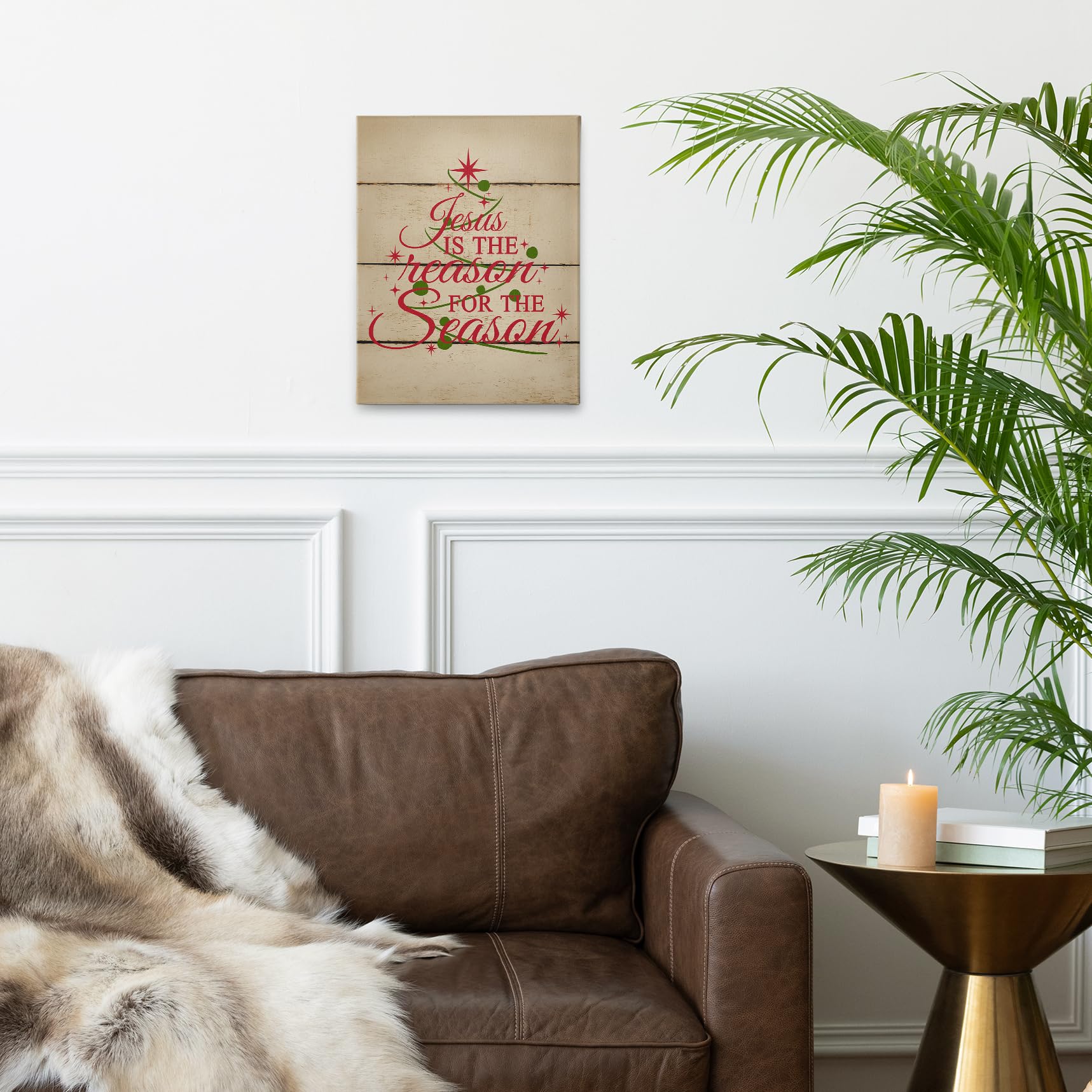 Phamte Christian Christmas Tree Wall Art Decor Canvas, Red And Green Vintage Farmhouse Rustic Bible Verse Scripture Pictures Wal