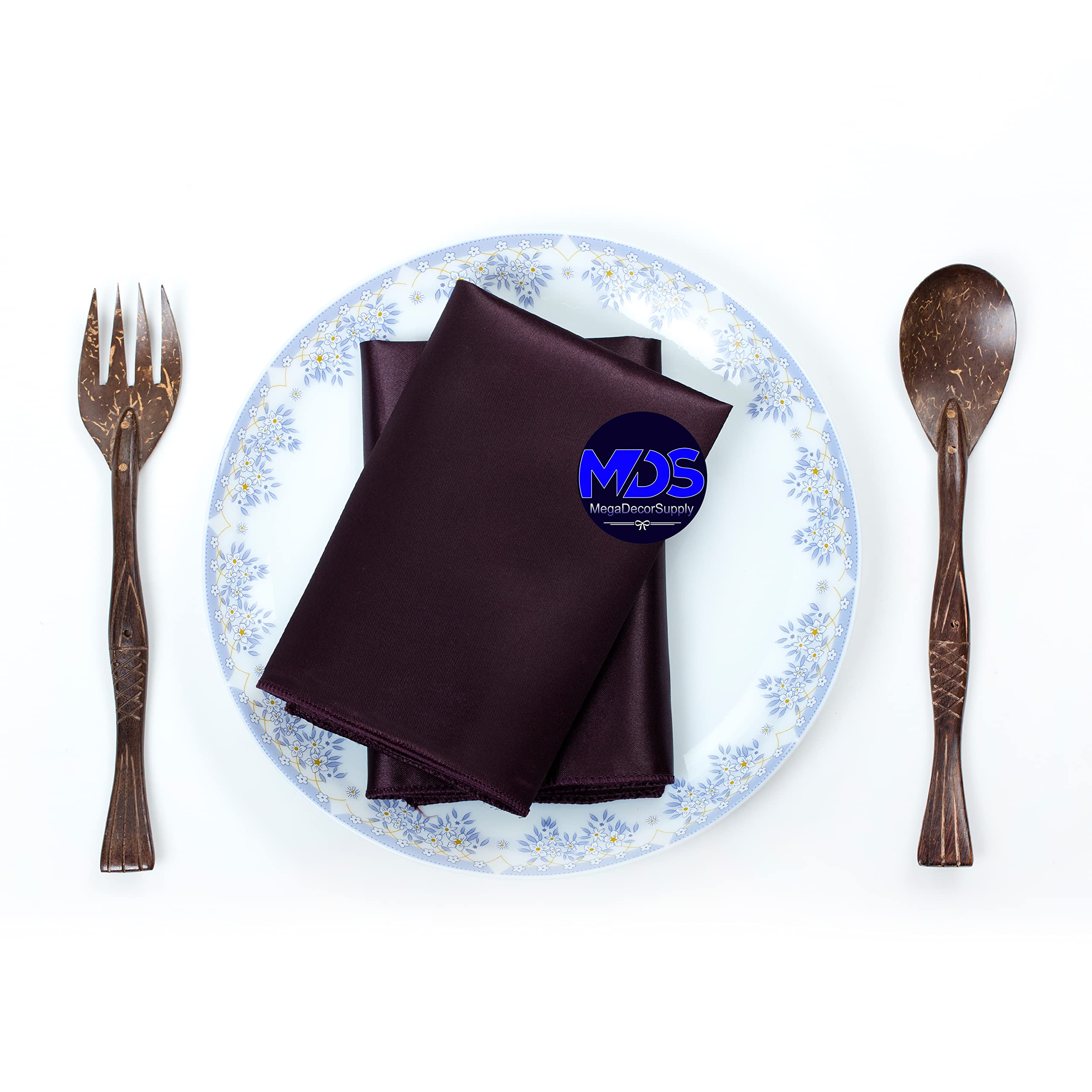Mds Pack Of 50 Wedding Satin 12''X 12'' Square Dinner Napkin Or Handkerchief For Wedding Banquet Decoration - Plum