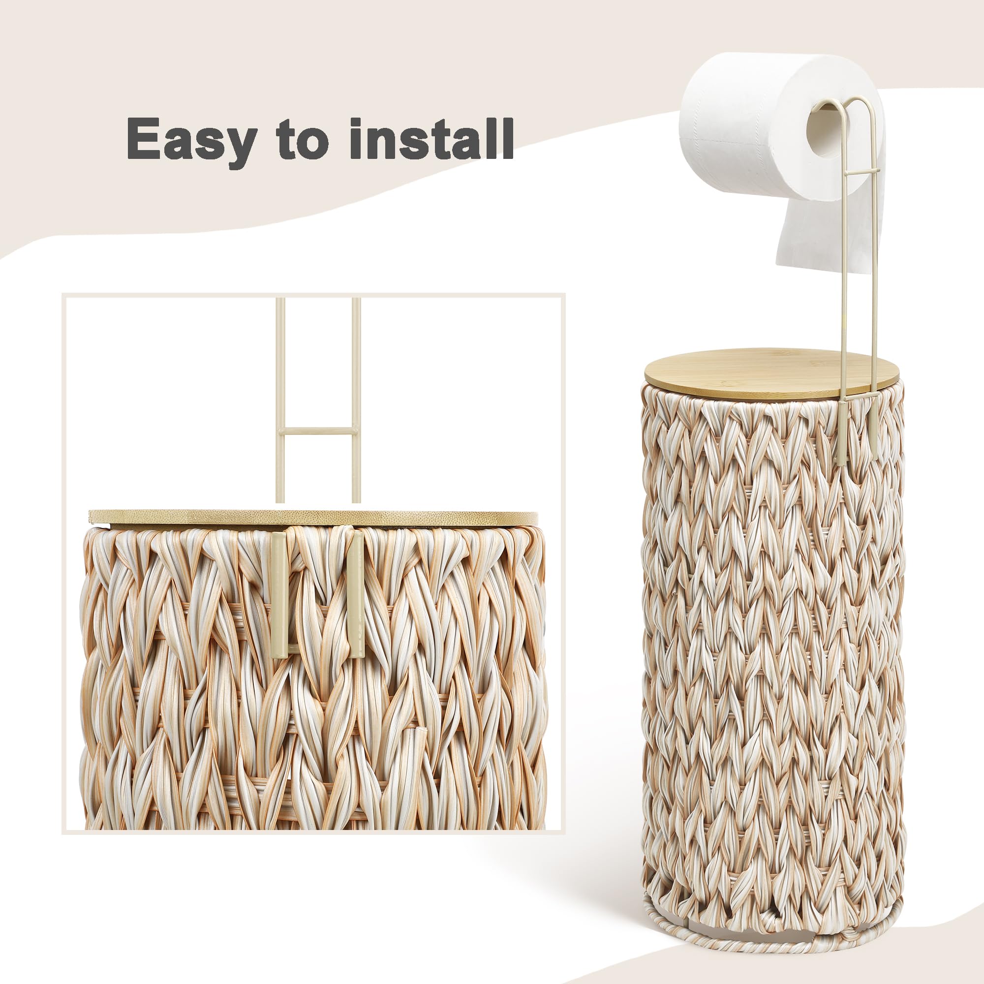 Graciadeco Stand Toilet Paper Storage With Lid Spare Extra 3 Rolls Of Tissue Holder Free Standing Beige Wciker Toilet Paper Orga