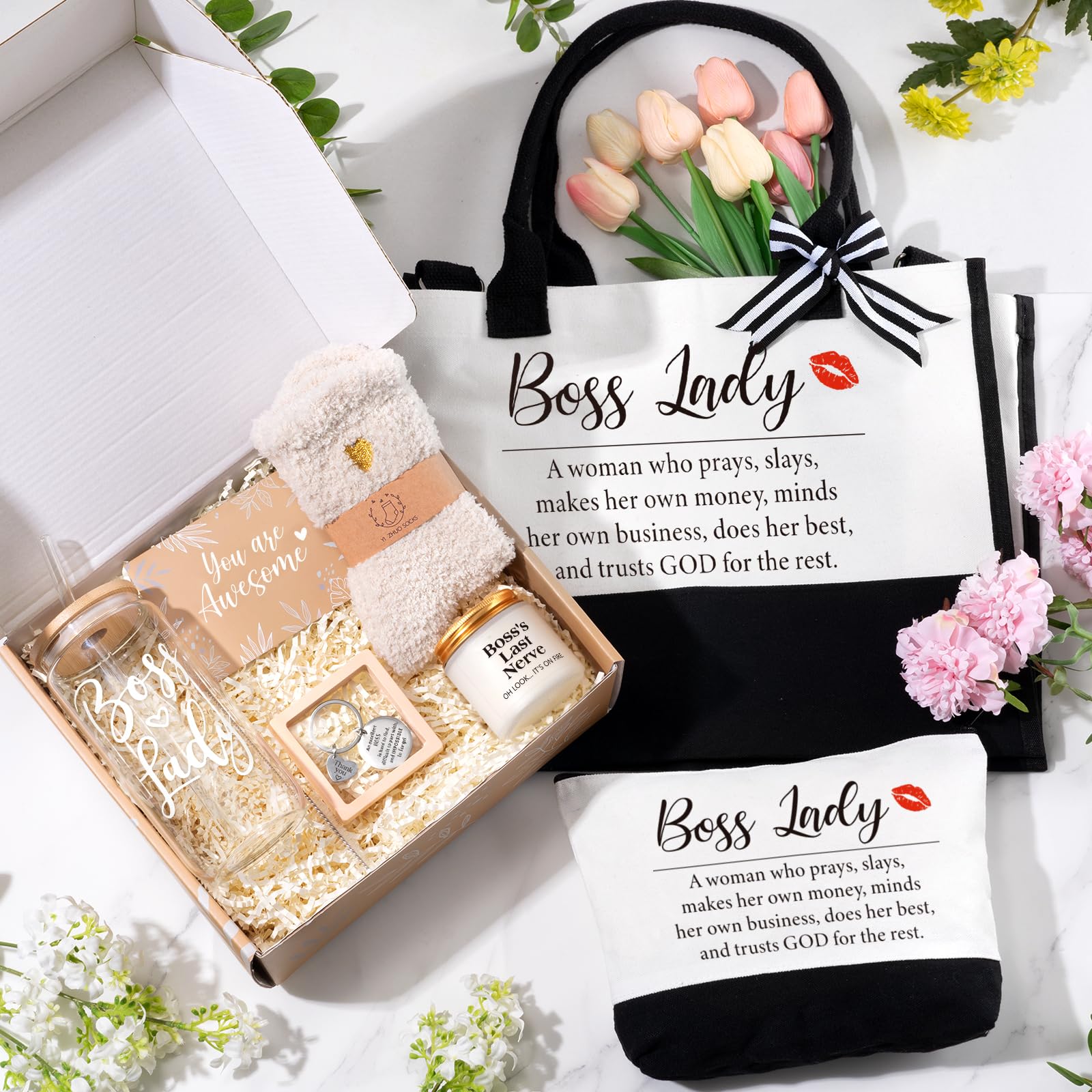 iAOVUEBY Mothers Day Gifts for Grandma, Birthday Gifts for Grandma, 16 Oz Glass Cup Tote Bag Makeup Bag Gift Basket from Grandda